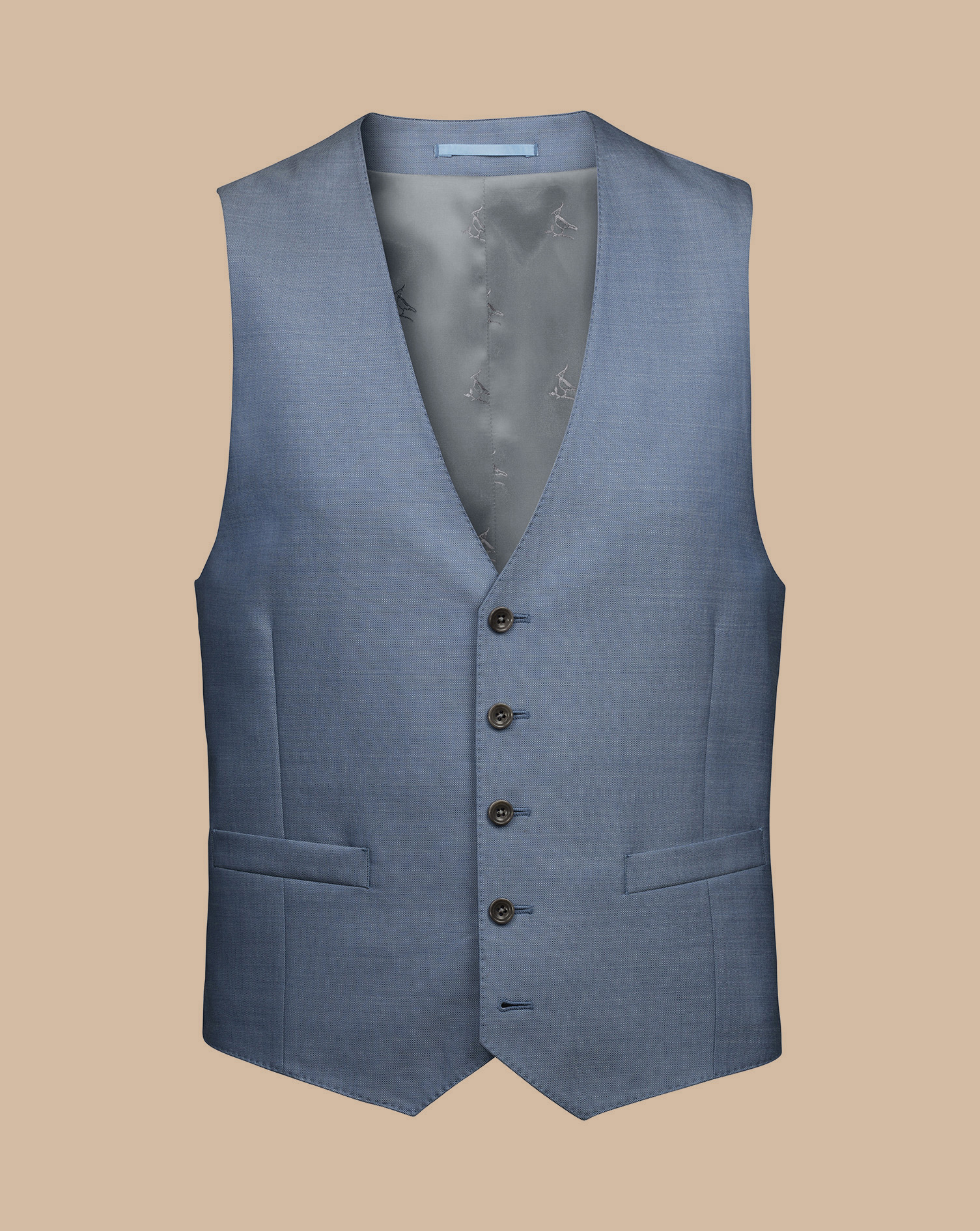 Men's Charles Tyrwhitt Ultimate Performance Sharkskin Waistcoat - Mid Blue Size w38 Wool
