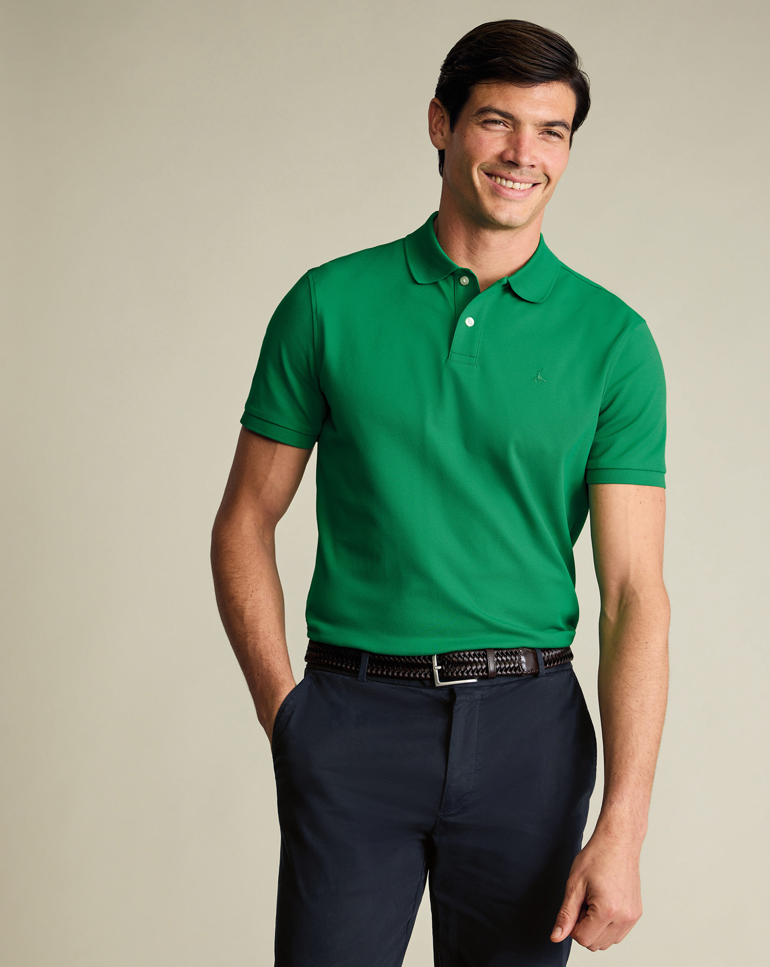 Men's Charles Tyrwhitt Pique Polo Shirt â Green Size Medium Cotton