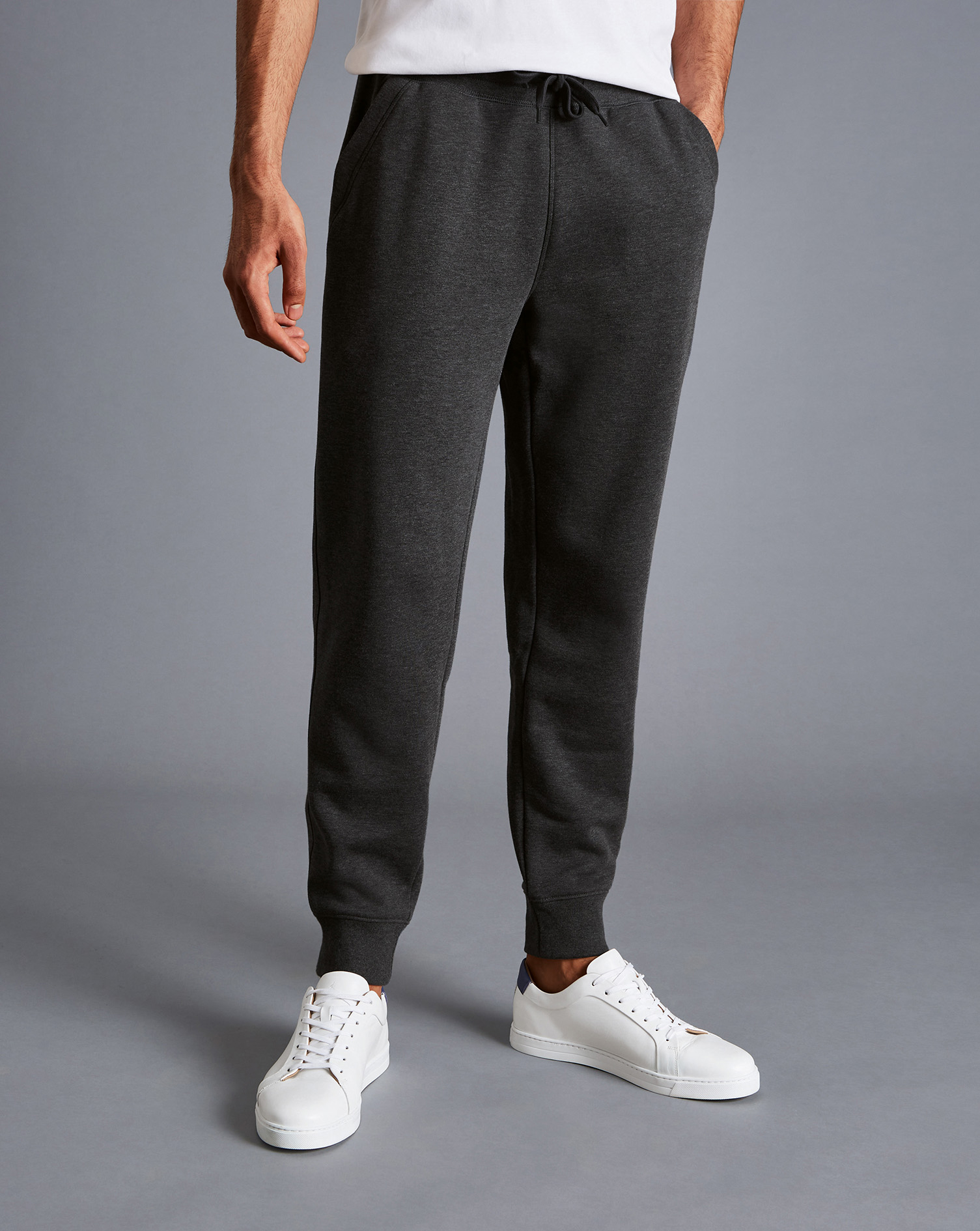 Men's Charles Tyrwhitt Jersey Joggers - Dark Grey Melange Size XL Cotton
