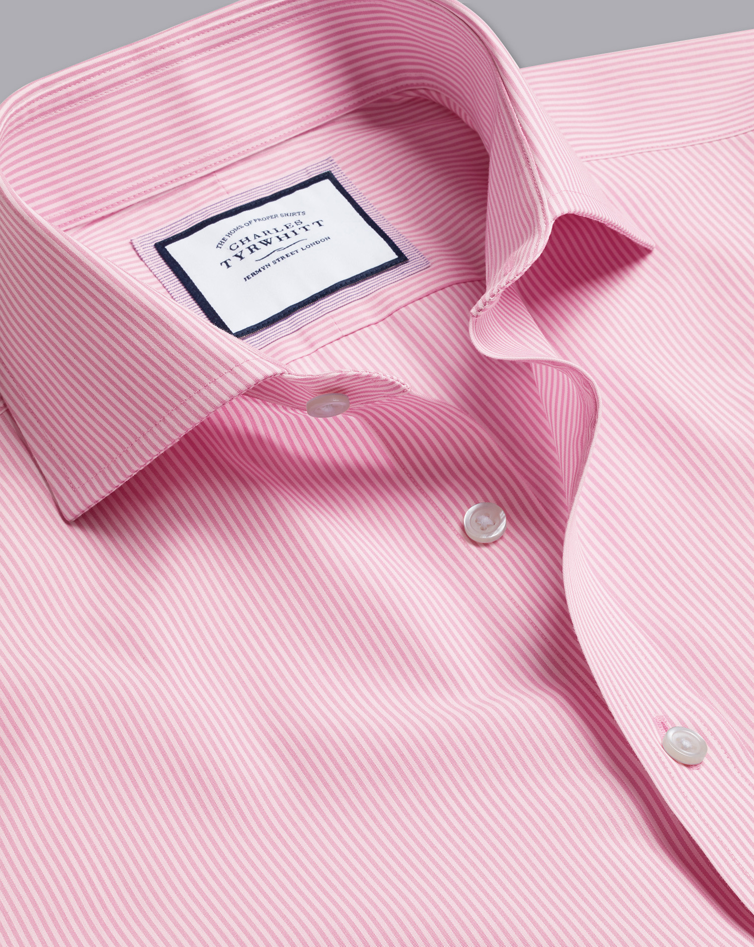 Charles Tyrwhitt Cutaway Collar Non-iron Bengal Stripe Cotton Dress Shirt In Pink