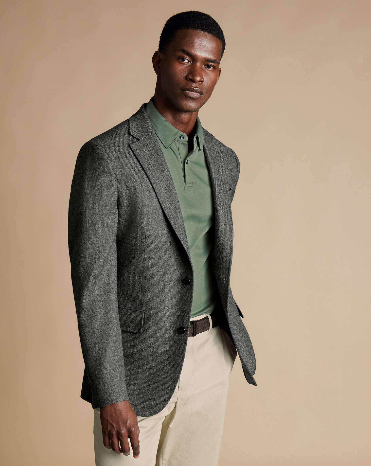 Men's Charles Tyrwhitt Twill Texture na Jacket - Grey Size 38S Wool
