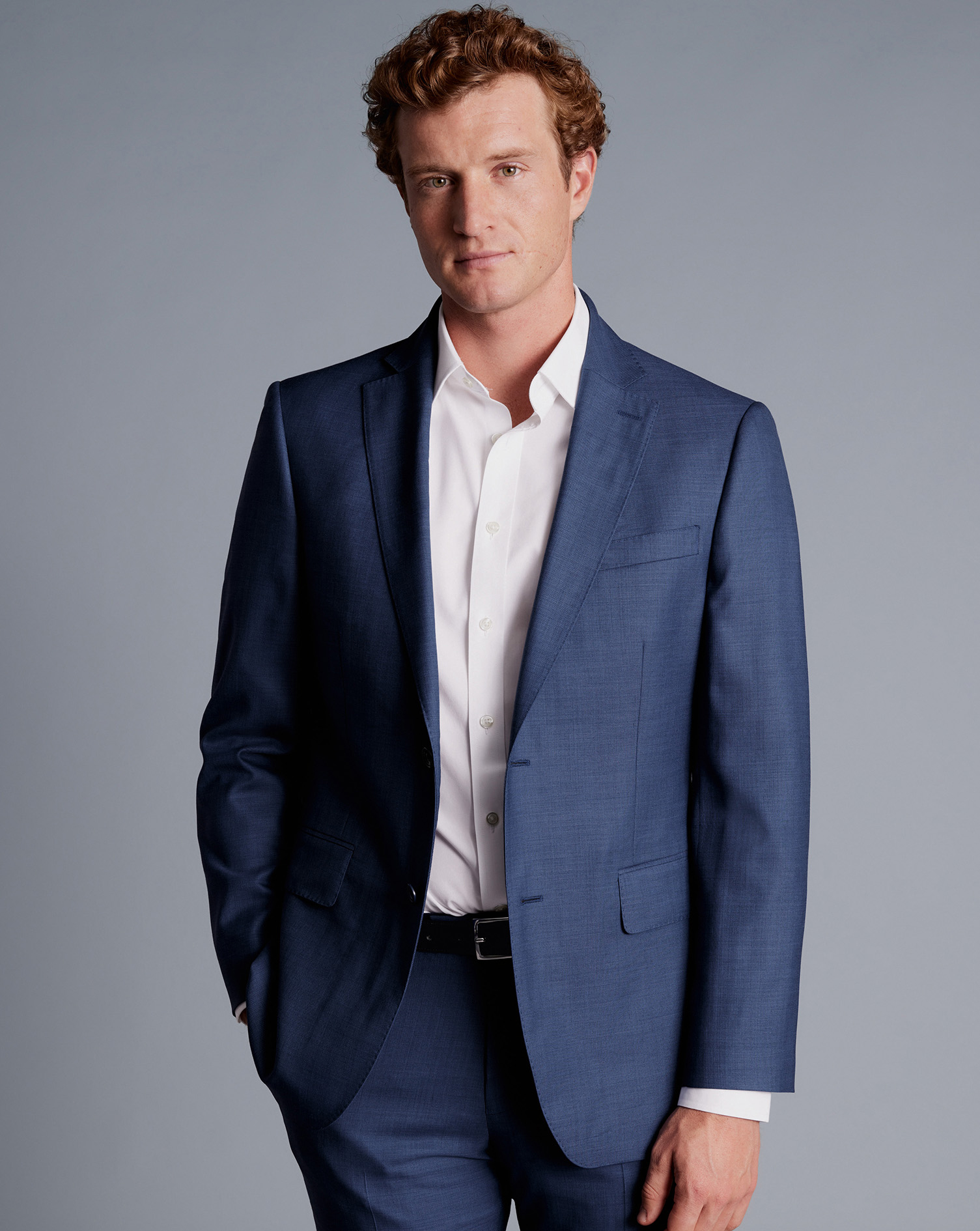 Men's Charles Tyrwhitt Sharkskin Suit na Jacket - Ocean Blue Size 40R Wool
