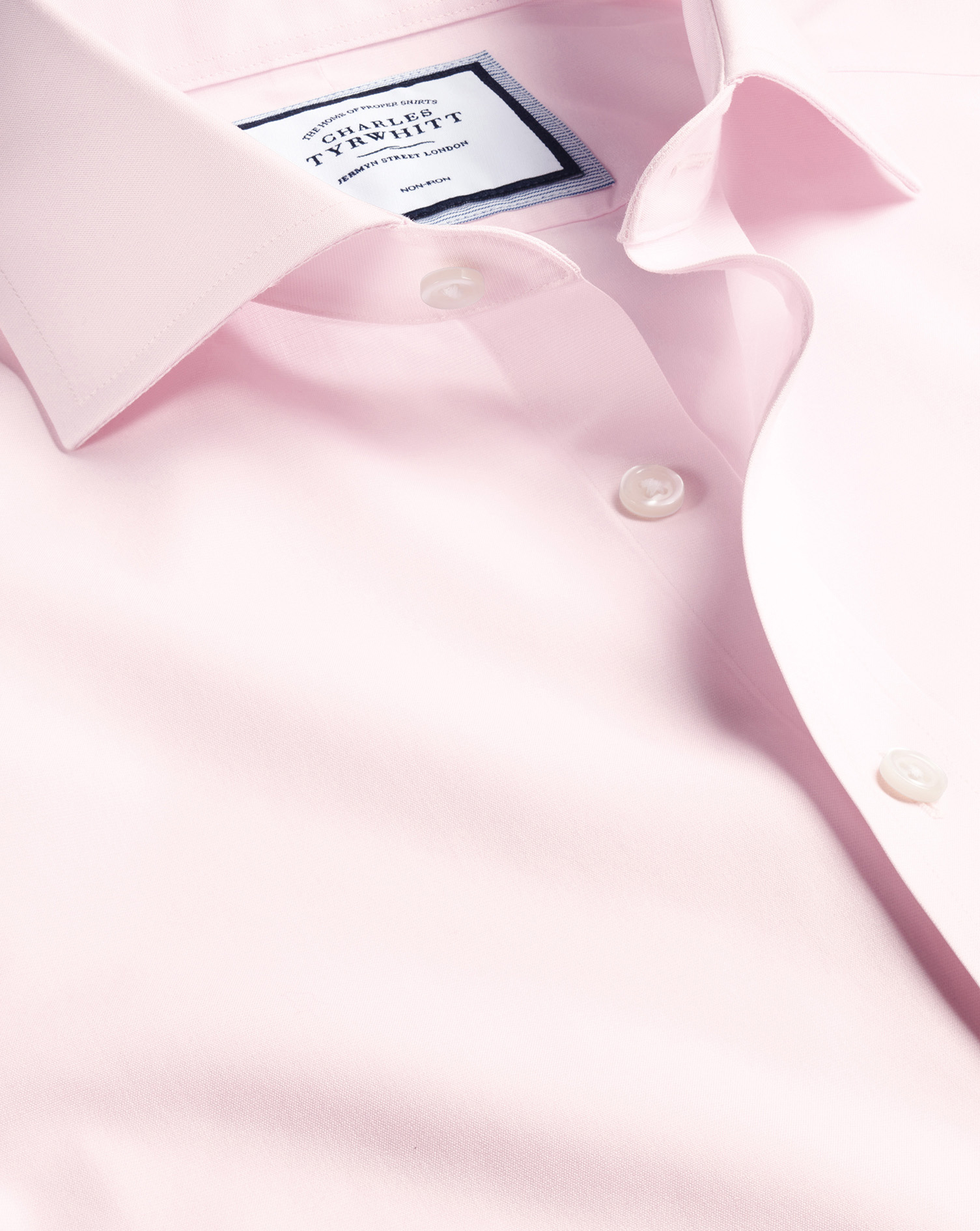 Men's Charles Tyrwhitt Cutaway Collar Non-Iron Poplin Dress Shirt - Light Pink Single Cuff Size Smal