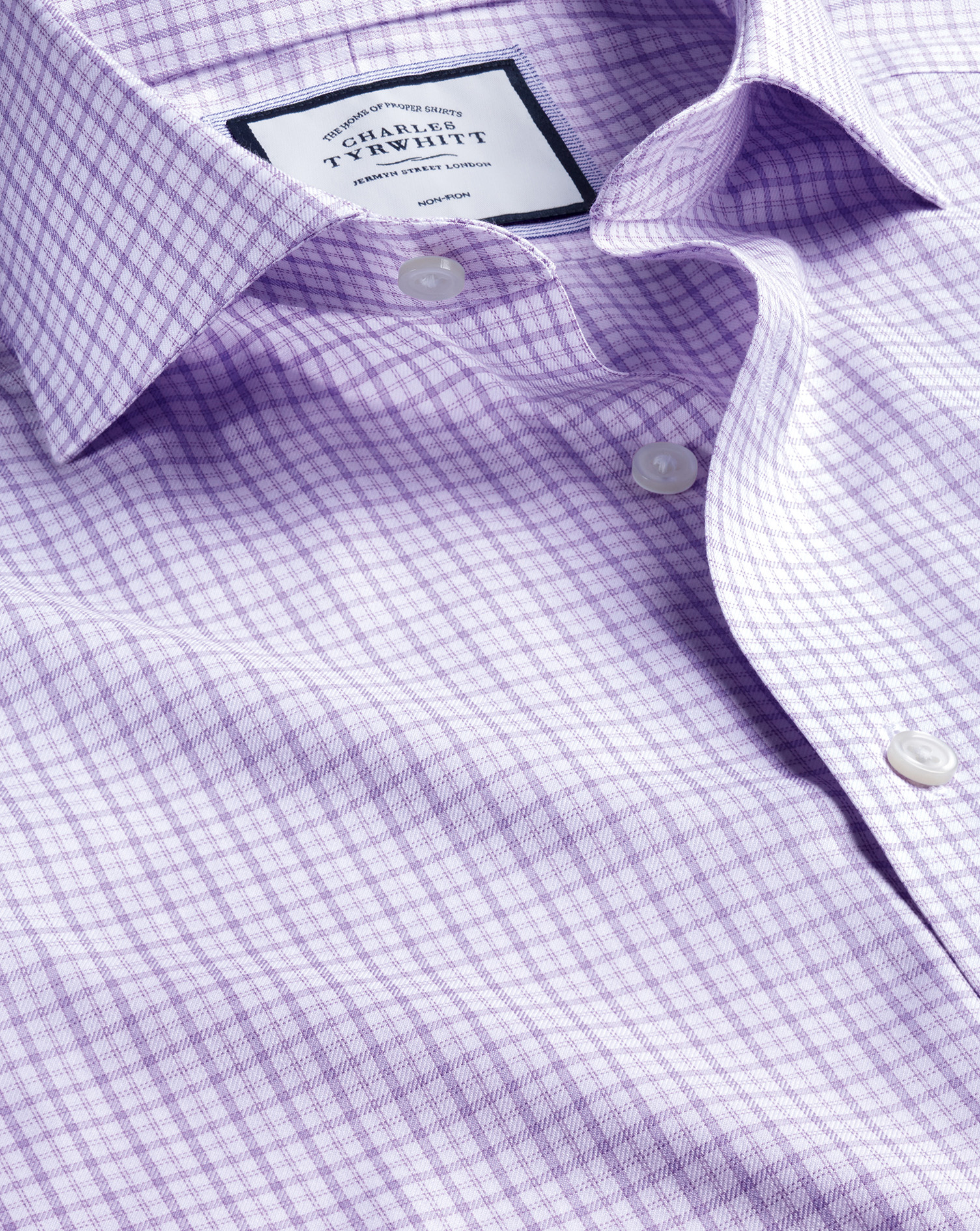 Men's Charles Tyrwhitt Cutaway Collar Non-Iron Twill Windowpane Check Dress Shirt - Lilac Purple Sin