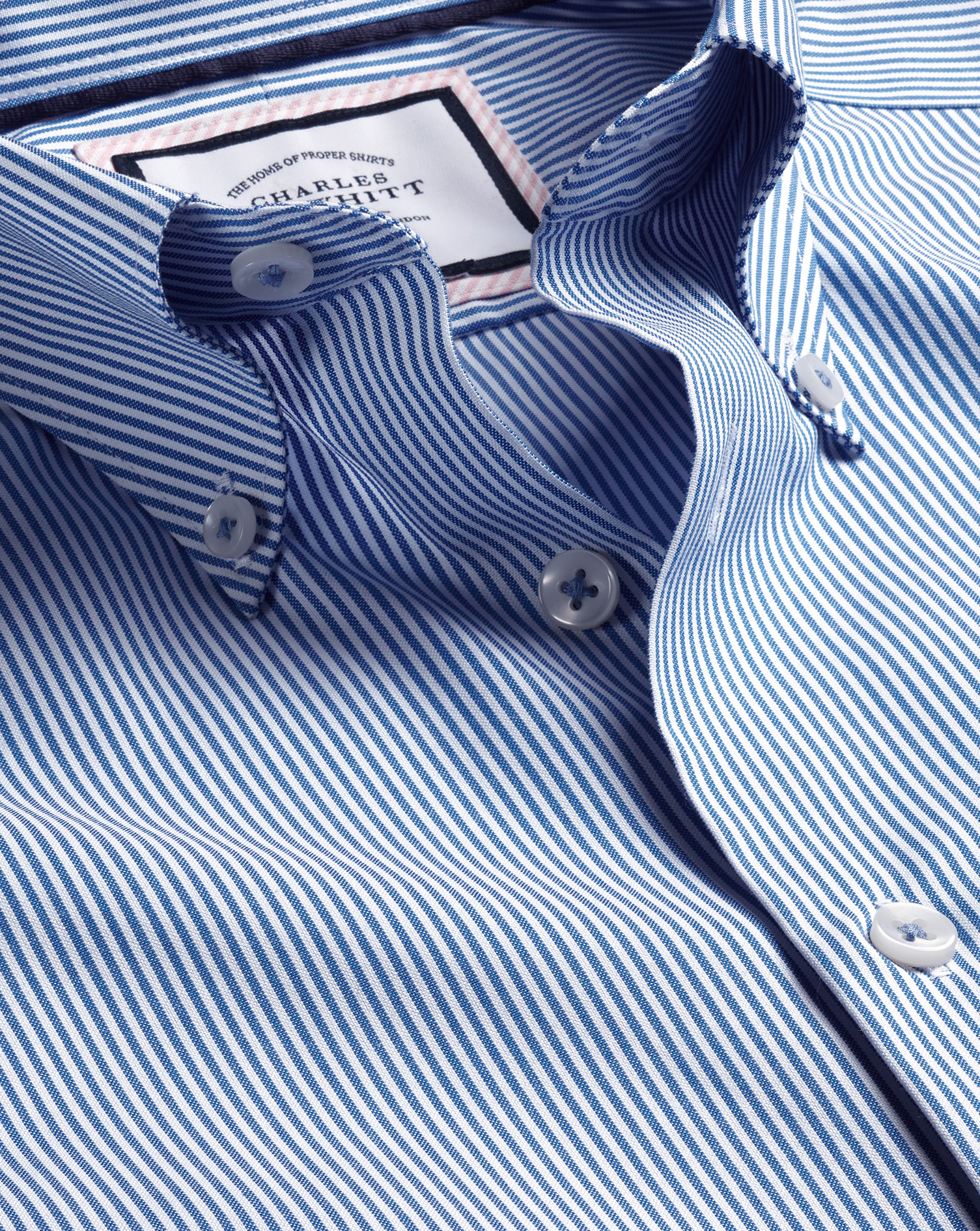 Charles Tyrwhitt Button-down Collar Non-iron Stripe Cotton Dress Shirt In Blue