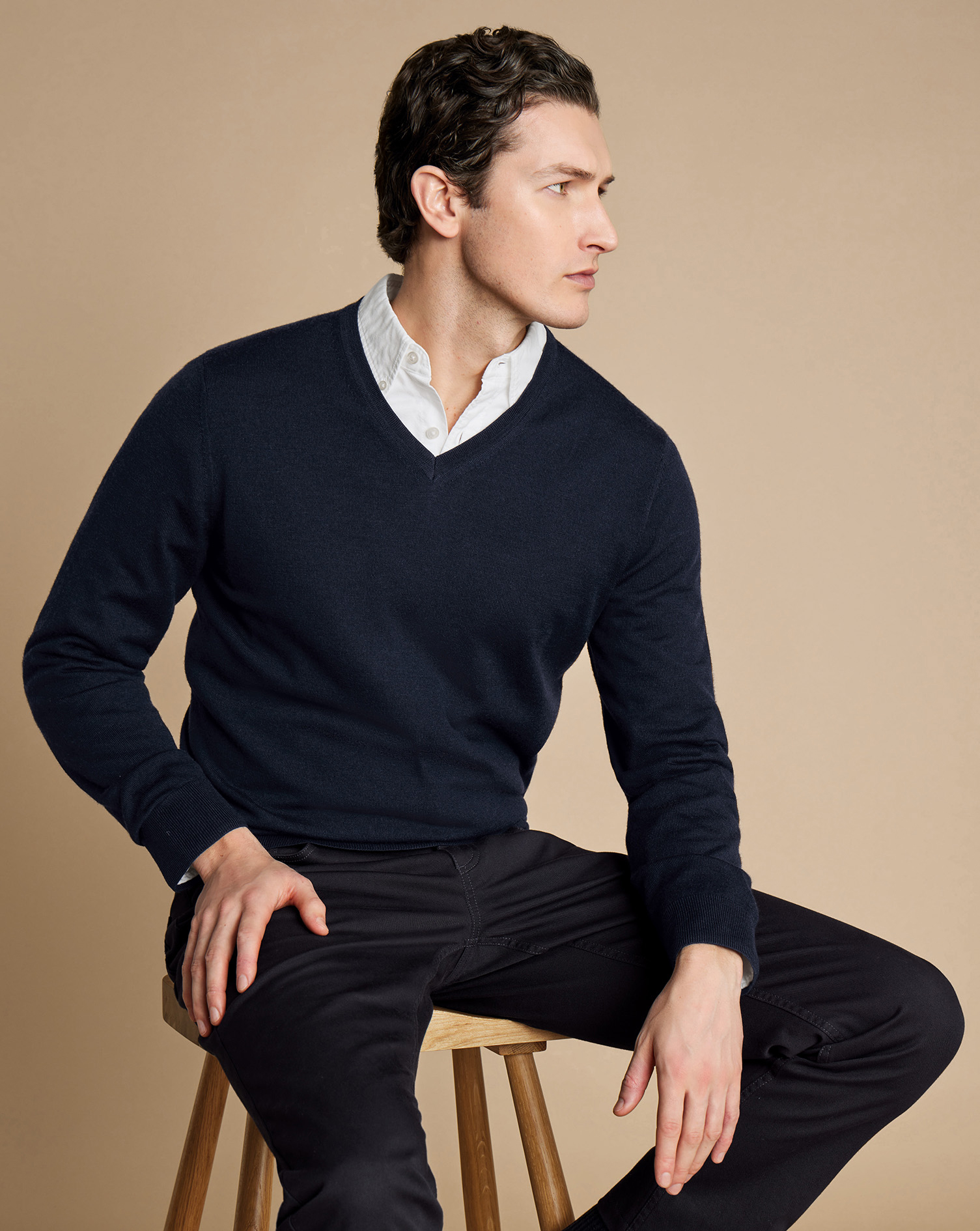 Men's Charles Tyrwhitt V-Neck Sweater - Navy Blue Size Medium Merino
