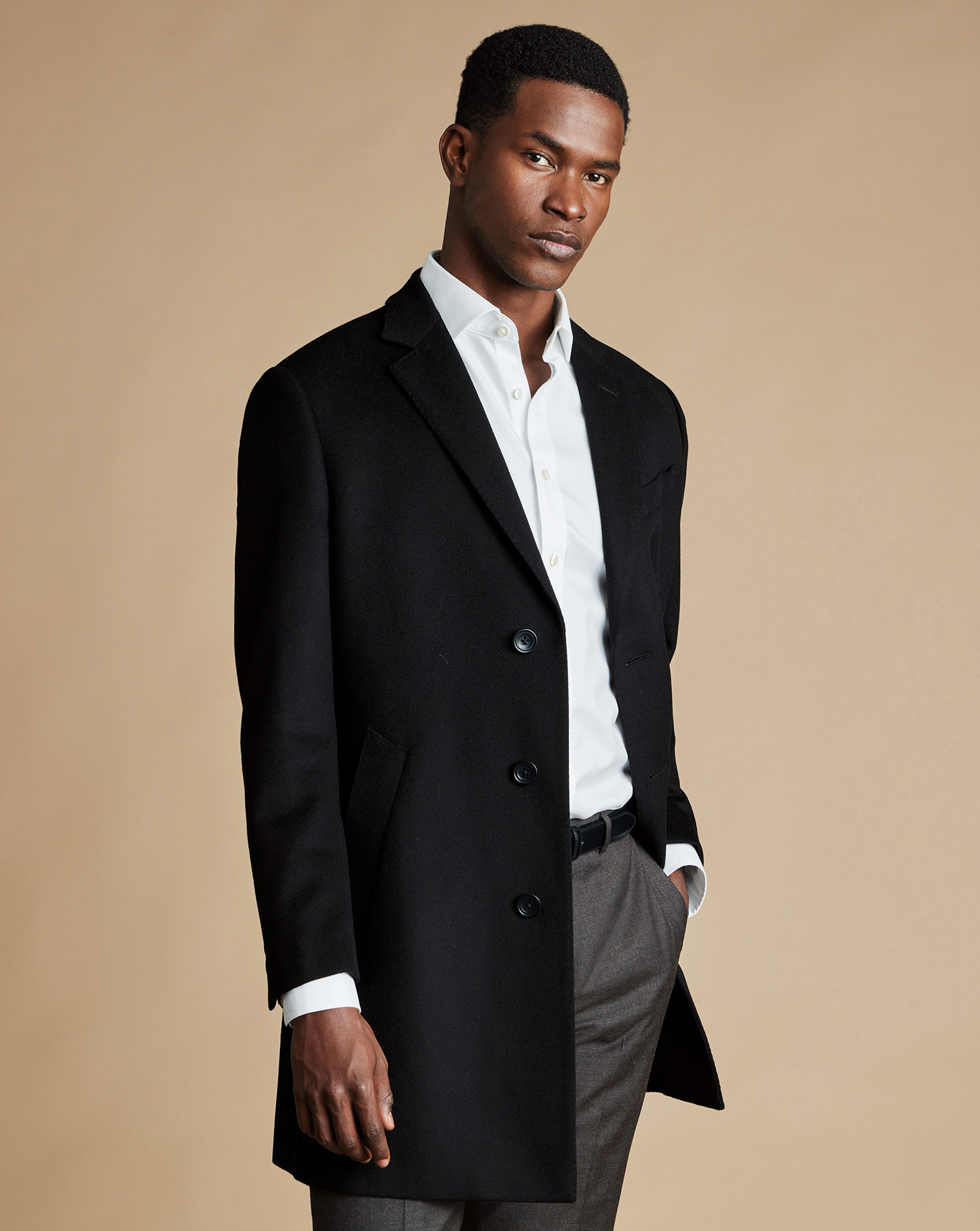 Men's Charles Tyrwhitt Overna coat - Black Size 48R Wool
