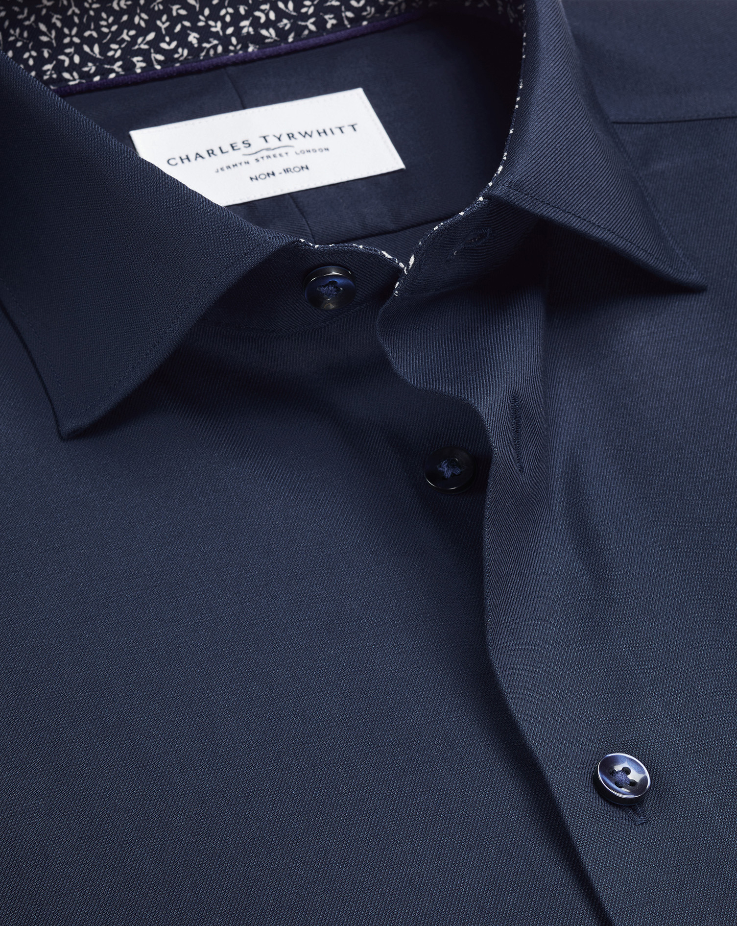 Non-Iron Stretch Floral Printed Trim Shirt – Navy