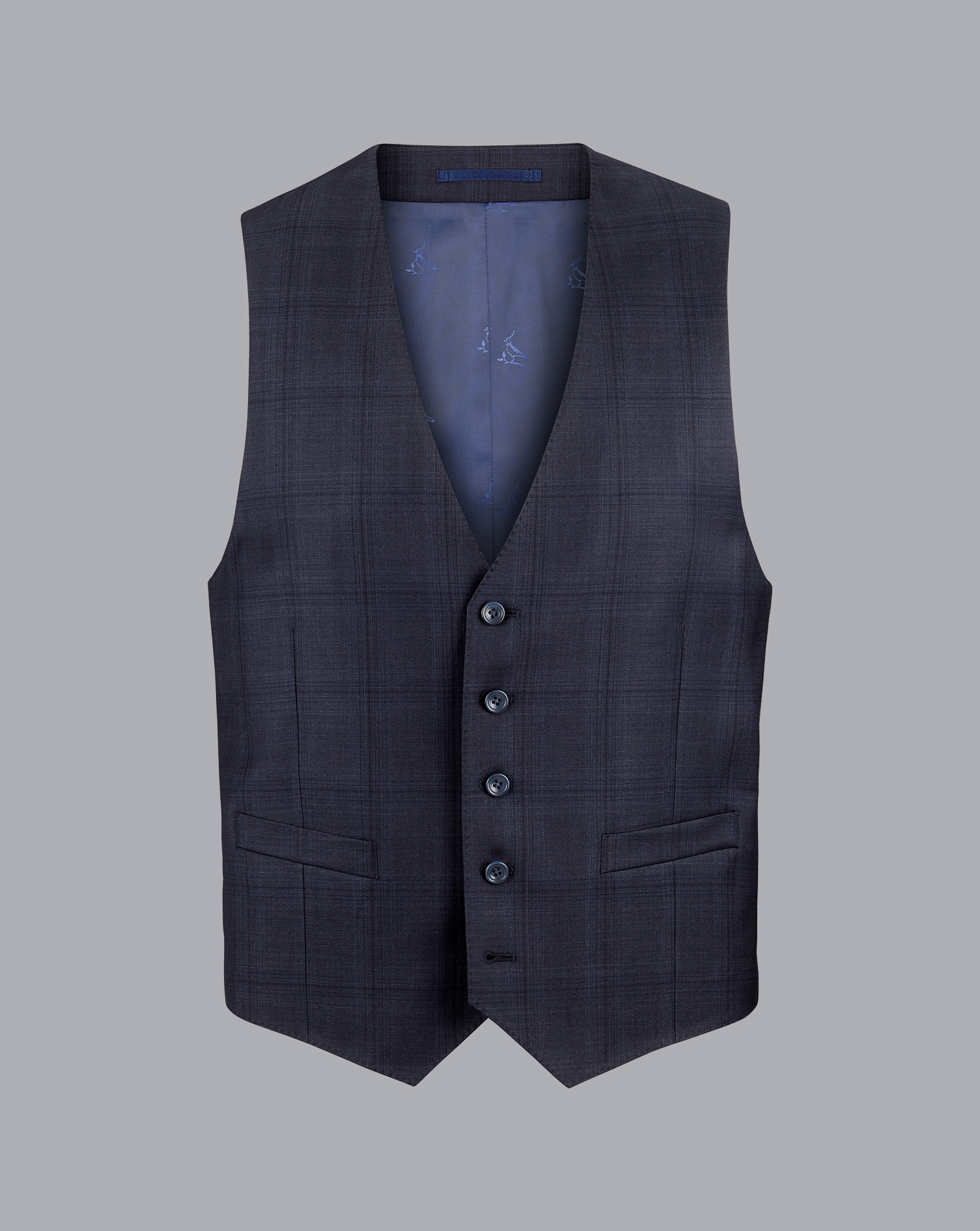 Men's Charles Tyrwhitt Ultimate Performance Check Suit Waistcoat - Navy Blue Size w46 Wool
