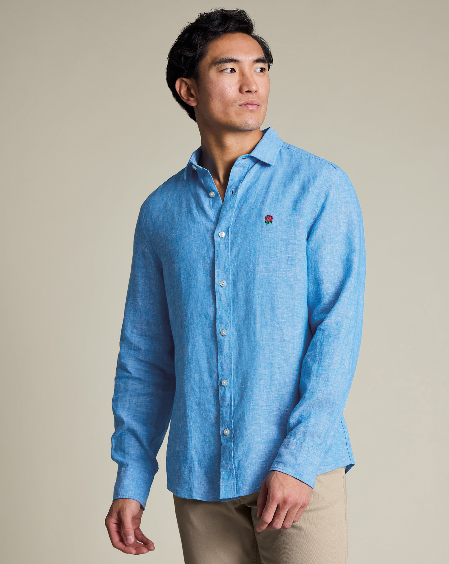 Men's England Rugby Pure Linen Shirt â Ocean Blue, XXXL by Charles Tyrwhitt