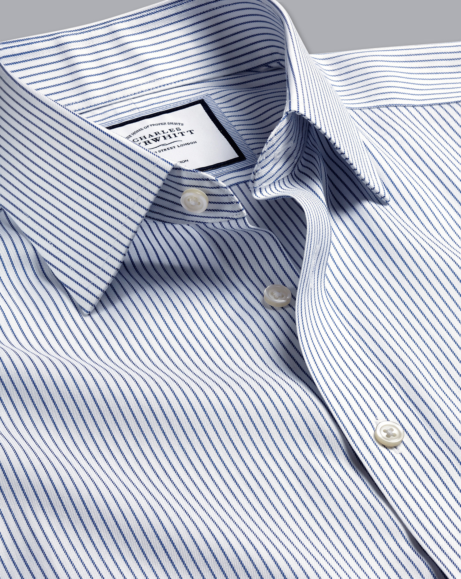 Men's Charles Tyrwhitt Non-Iron Twill Stripe Dress Shirt - Royal Blue & White Single Cuff Size Large