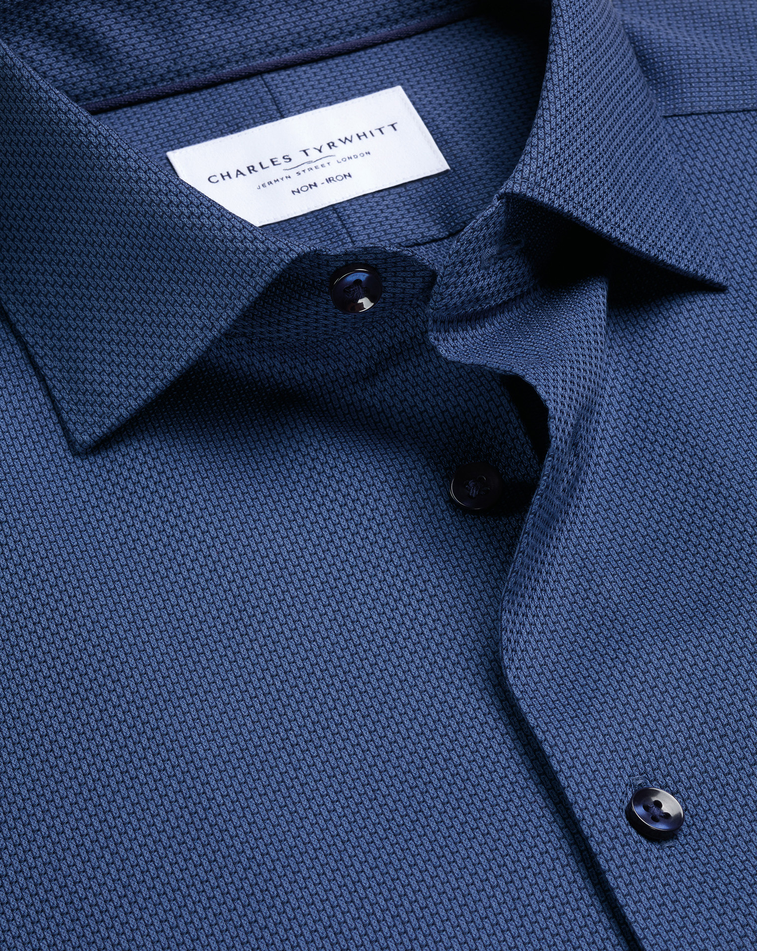 Men's Charles Tyrwhitt Non-Iron Stretch Texture Shirt â Denim Blue Single Cuff Size 14.5/33 Cotton