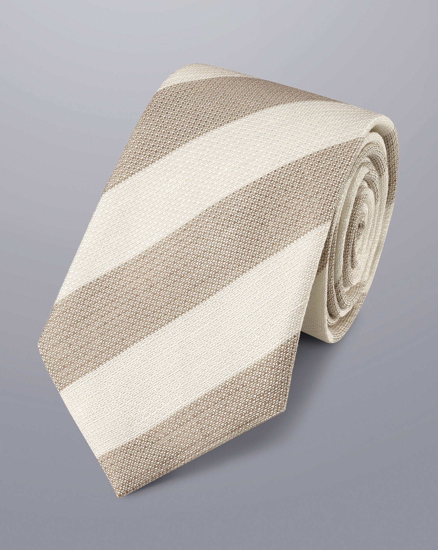 Men's Charles Tyrwhitt Stripe Linen Tie - Stone & Ivory Neutral Silk

