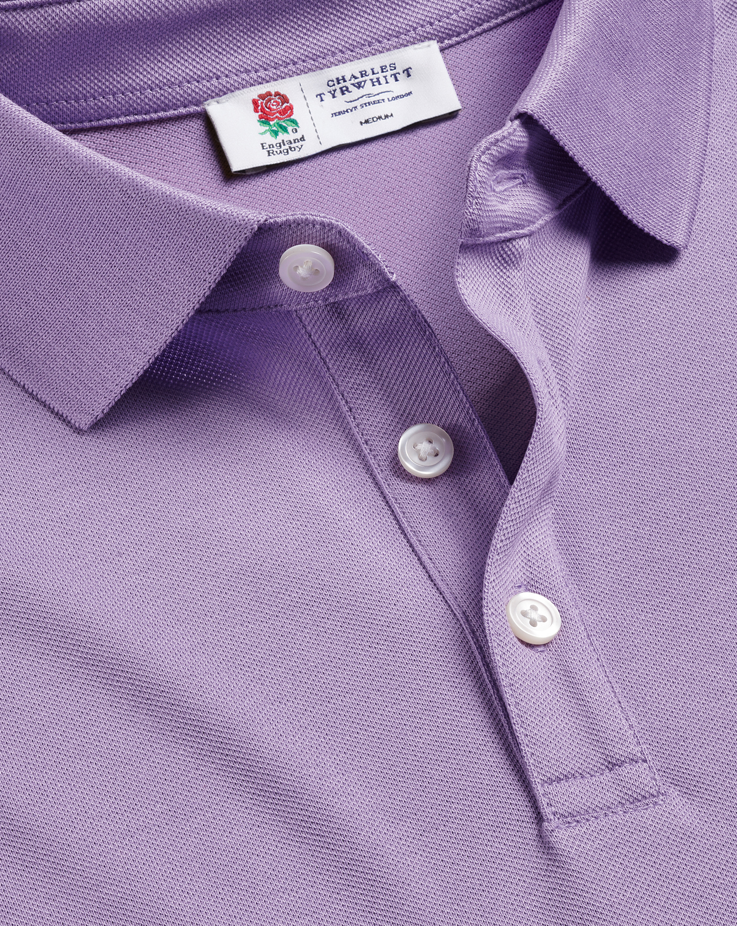 Men's Charles Tyrwhitt England Rugby Pique Polo Shirt - Lilac Purple Size XL Cotton

