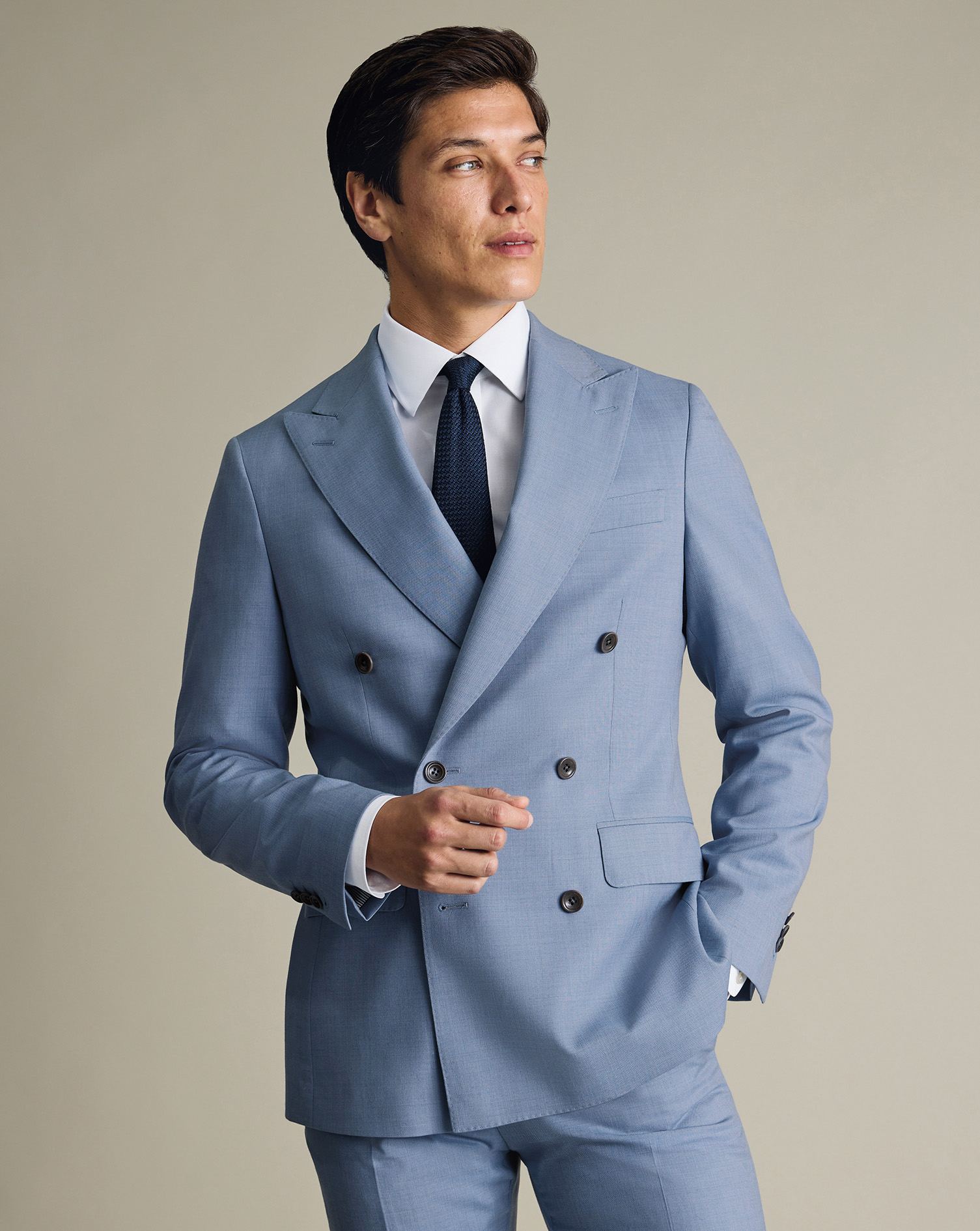 Men's Double Breasted Ultimate Performance Sharkskin Suit Jacket â Light Blue, 40L by Charles Tyrwhitt