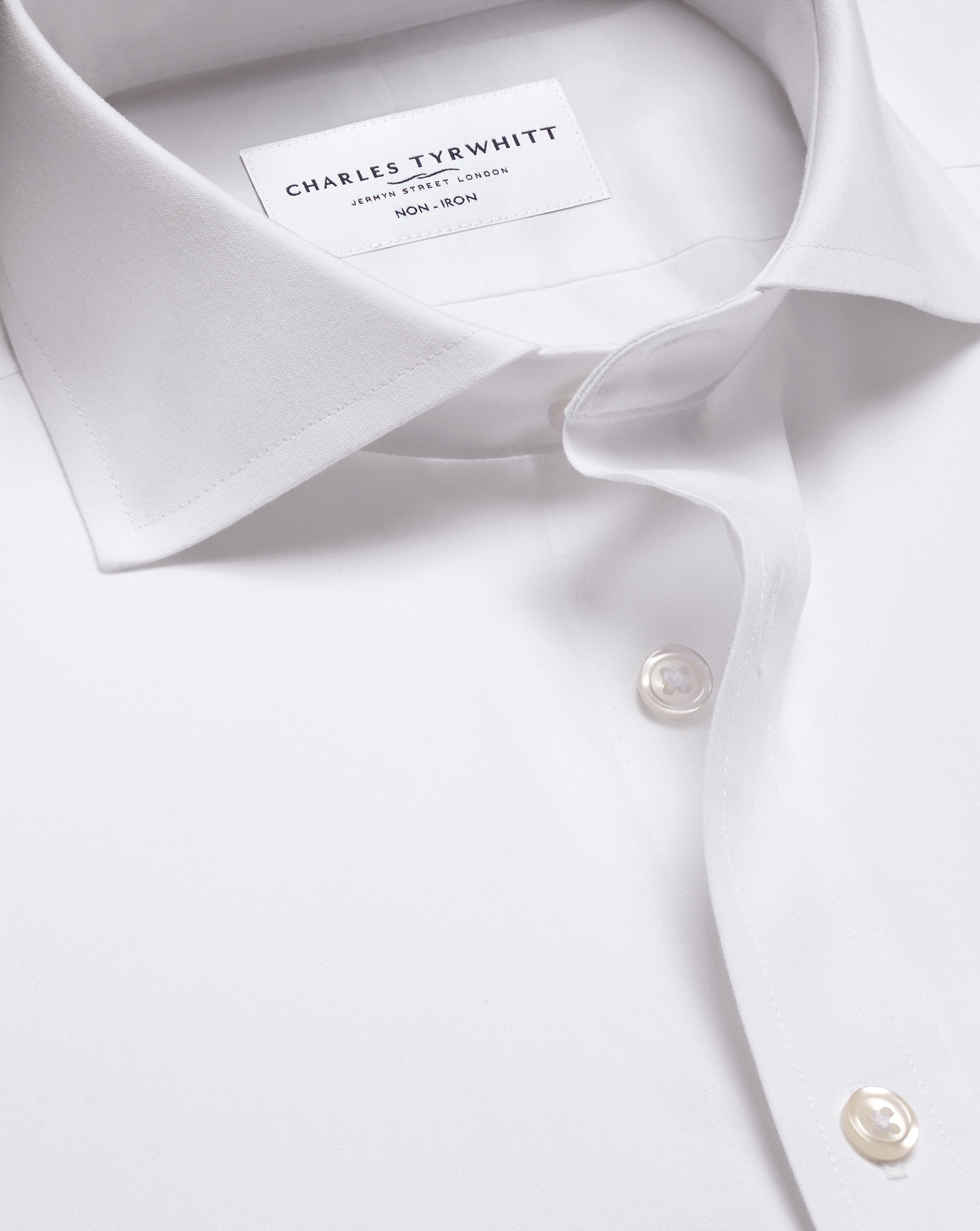 Men's Charles Tyrwhitt Non-Iron Stretch Poplin Dress Shirt - White Single Cuff Size Large Cotton
