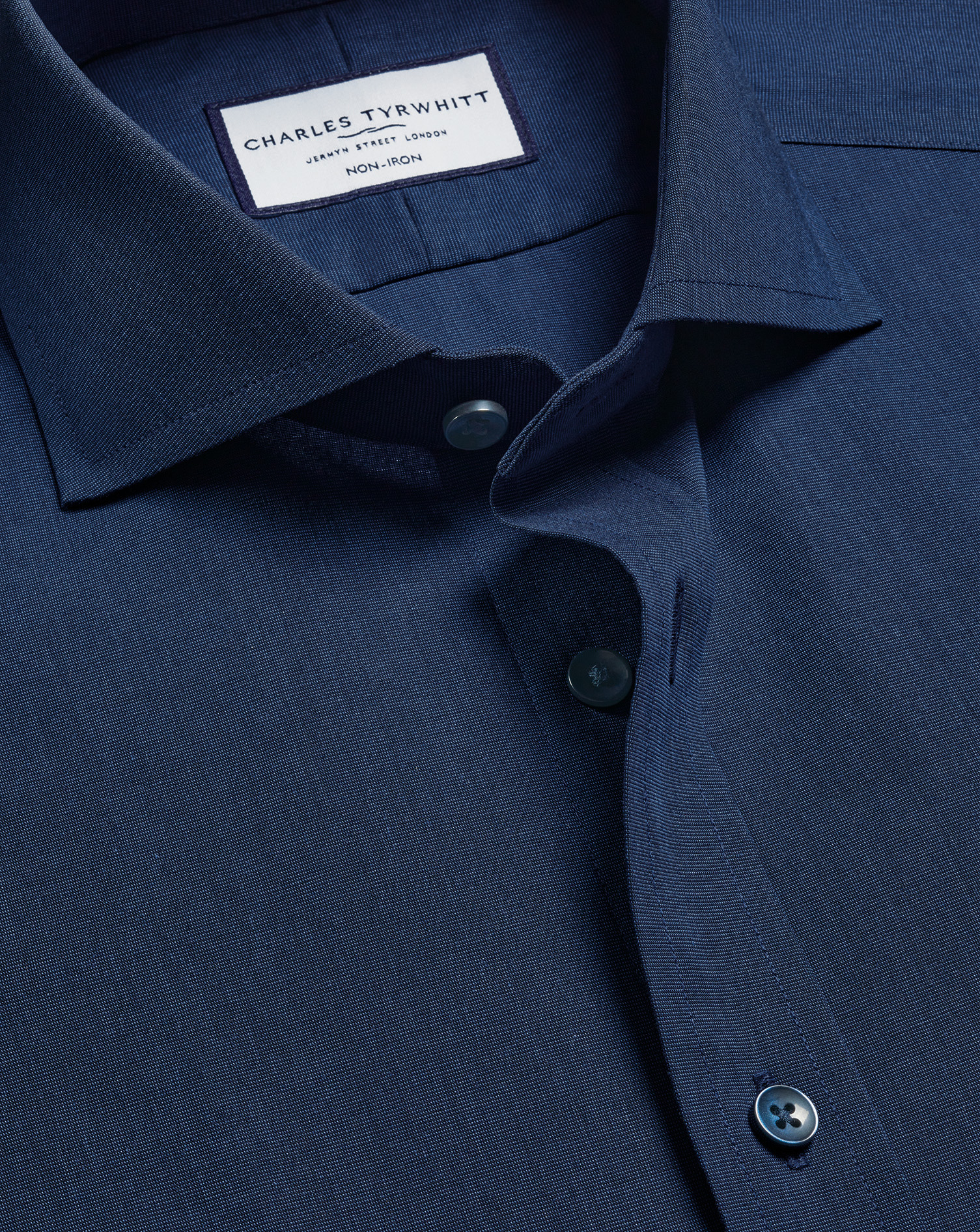 Men's Charles Tyrwhitt Non-Iron Stretch Poplin Shirt - Royal Blue Single Cuff Size 17.5/36 Cotton