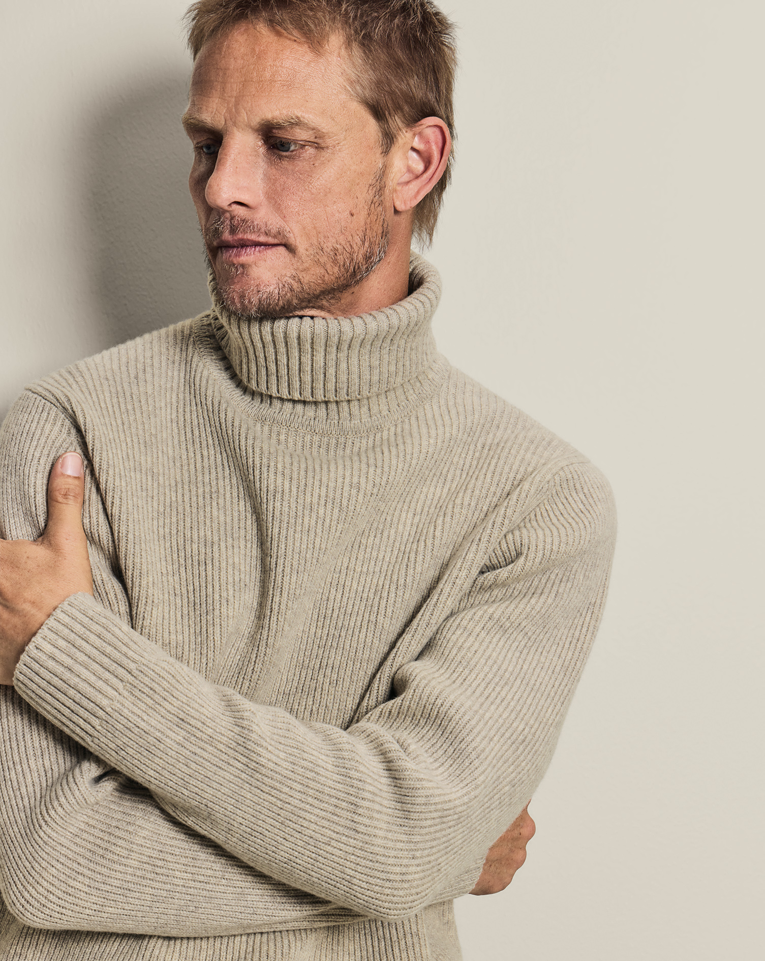 Men's Chunky Pure Merino Roll Neck Wool Jumper - Oatmeal, XXL by Charles Tyrwhitt