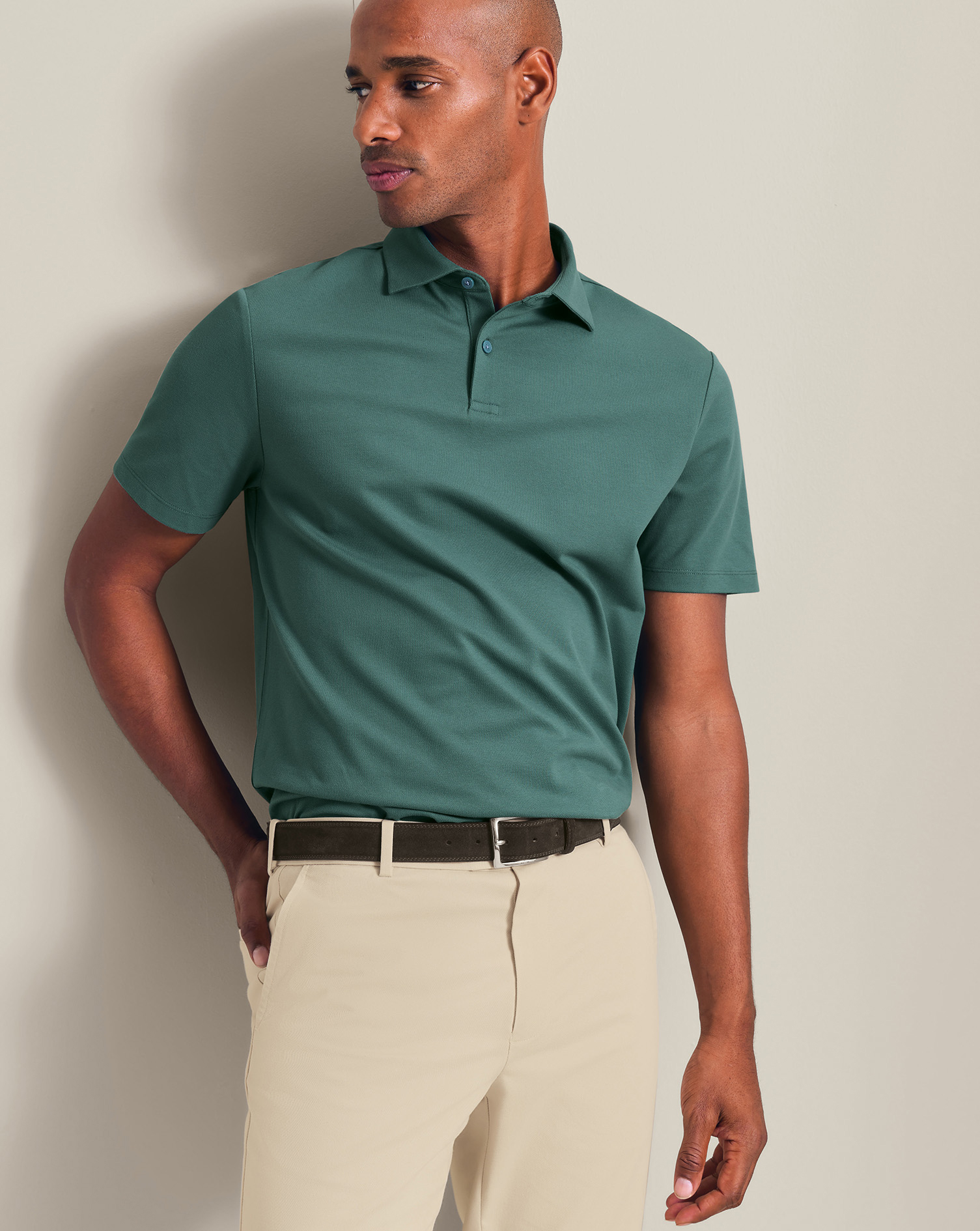 Men's Charles Tyrwhitt Smart Pique Polo Shirt - Teal Green Size Small Cotton