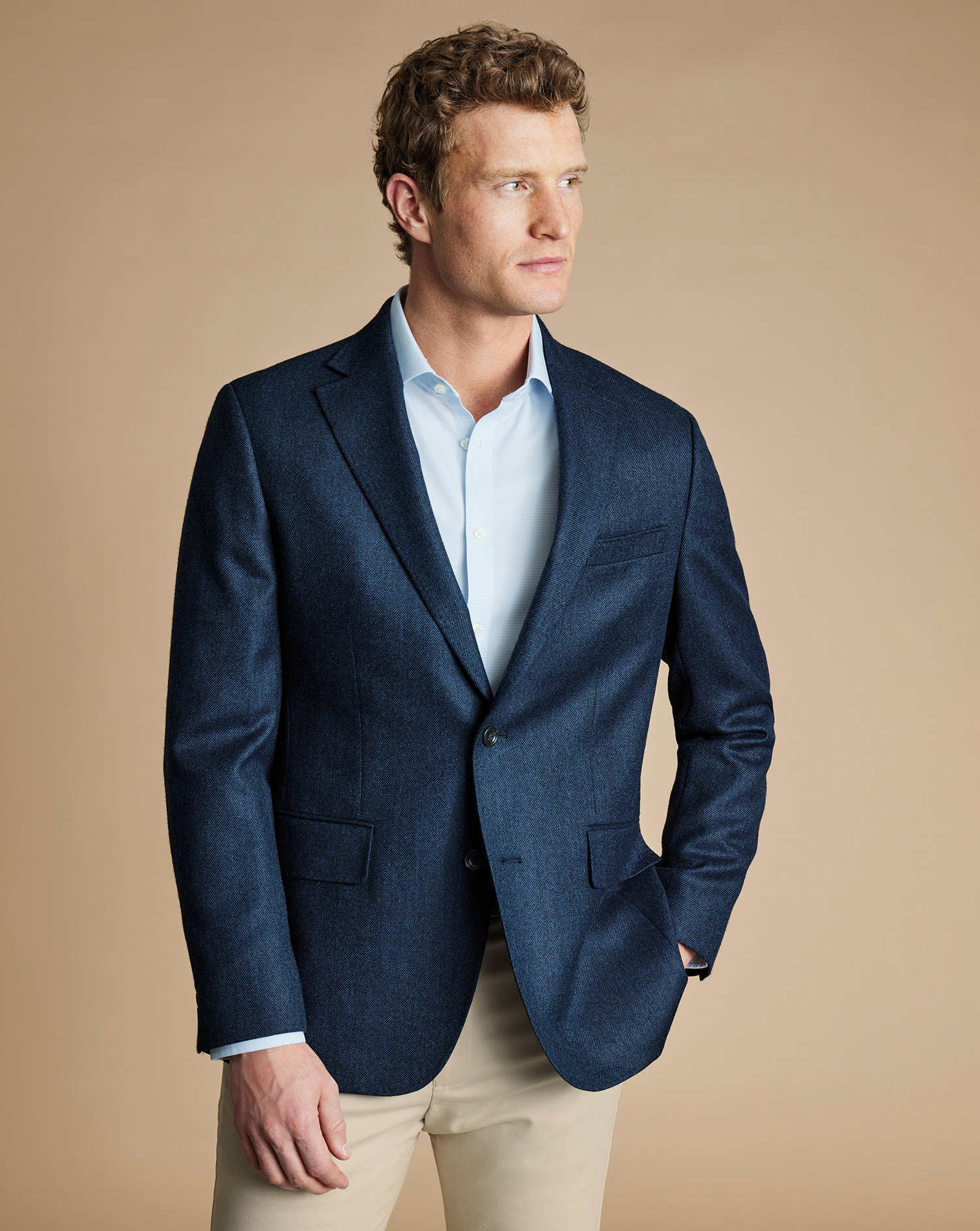 Charles Tyrwhitt Twill Wool Texture Slim Fit Jacket In Blue