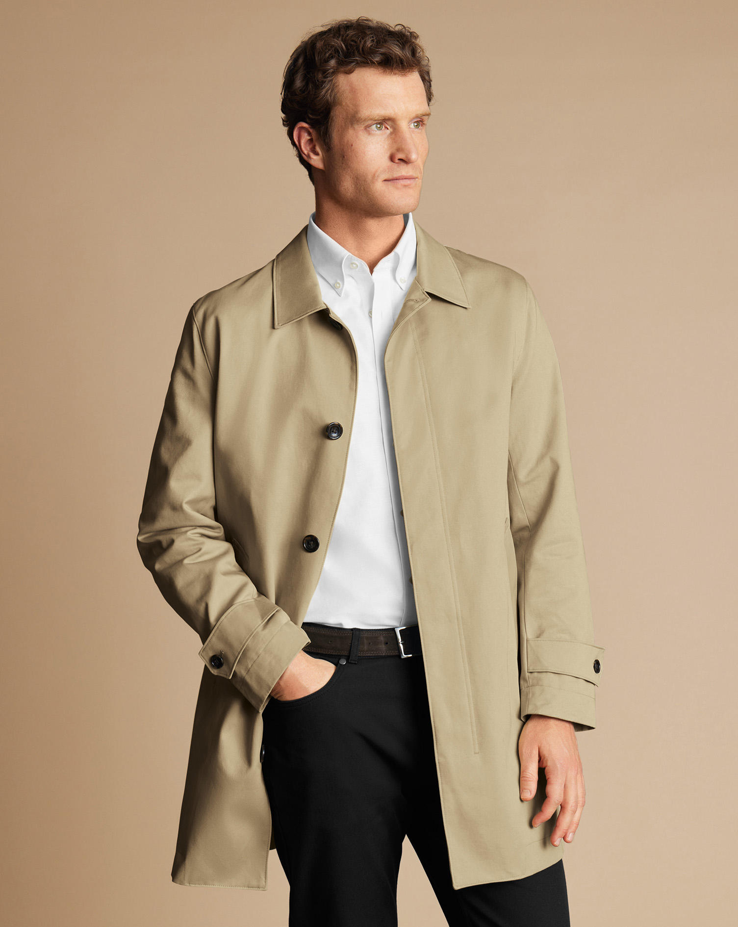 Men's Charles Tyrwhitt Showerproof Rainna coat - Limestone Neutral Size 48R Cotton
