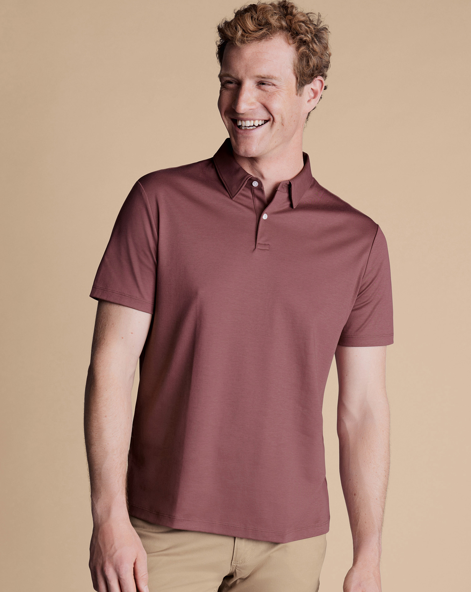 Men's Charles Tyrwhitt Smart Jersey Polo Shirt - Claret Pink Size Medium Cotton
