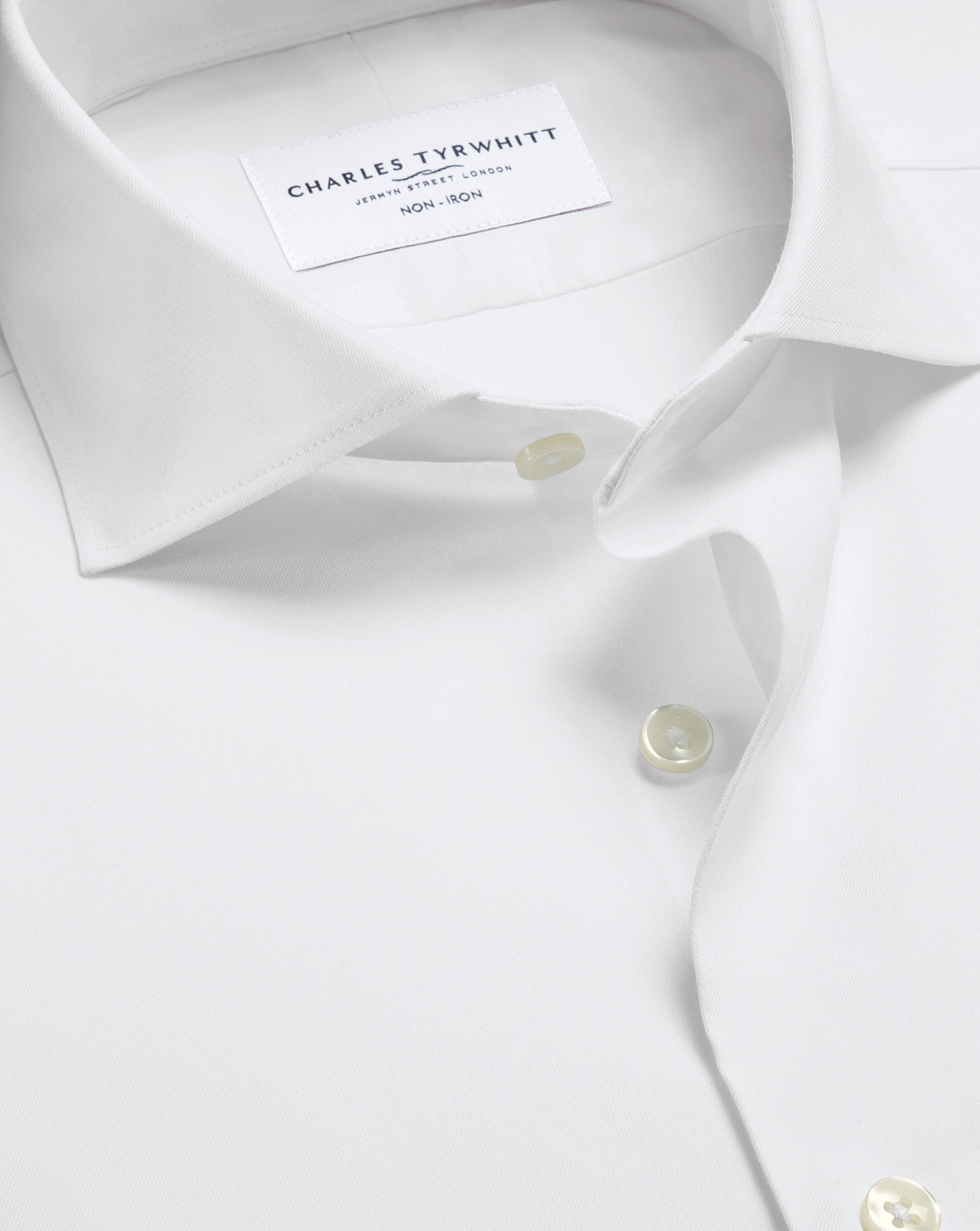 Men's Charles Tyrwhitt Non-Iron Twill Performance Dress Shirt - White Single Cuff Size 15.5/33 Cotton