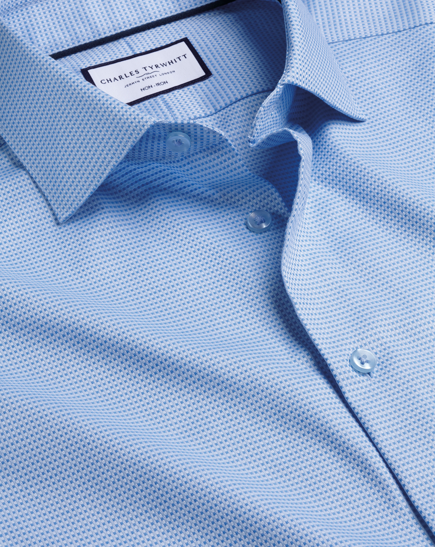 Men's Charles Tyrwhitt Non-Iron Stretch Texture Square Dress Shirt - Sky Blue Single Cuff Size XL Co