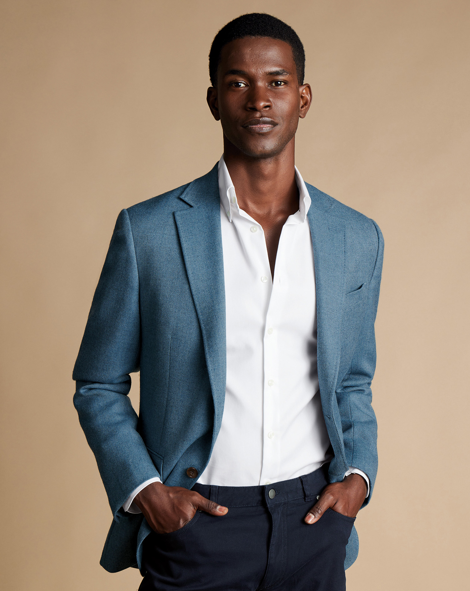 Men's Charles Tyrwhitt Twill Texture na Jacket - Mid Blue Size 44L Wool
