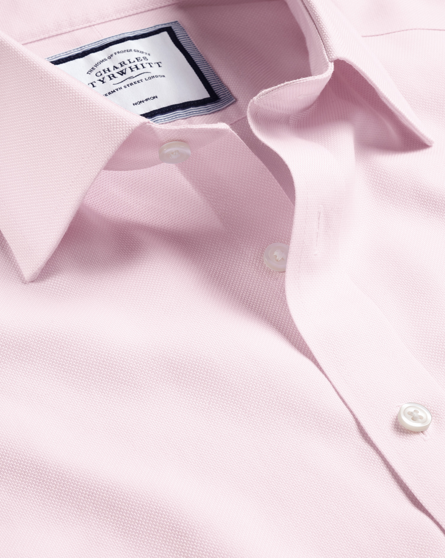 Men's Charles Tyrwhitt Non-Iron Royal Oxford Dress Shirt - Light Pink Single Cuff Size XL Cotton
