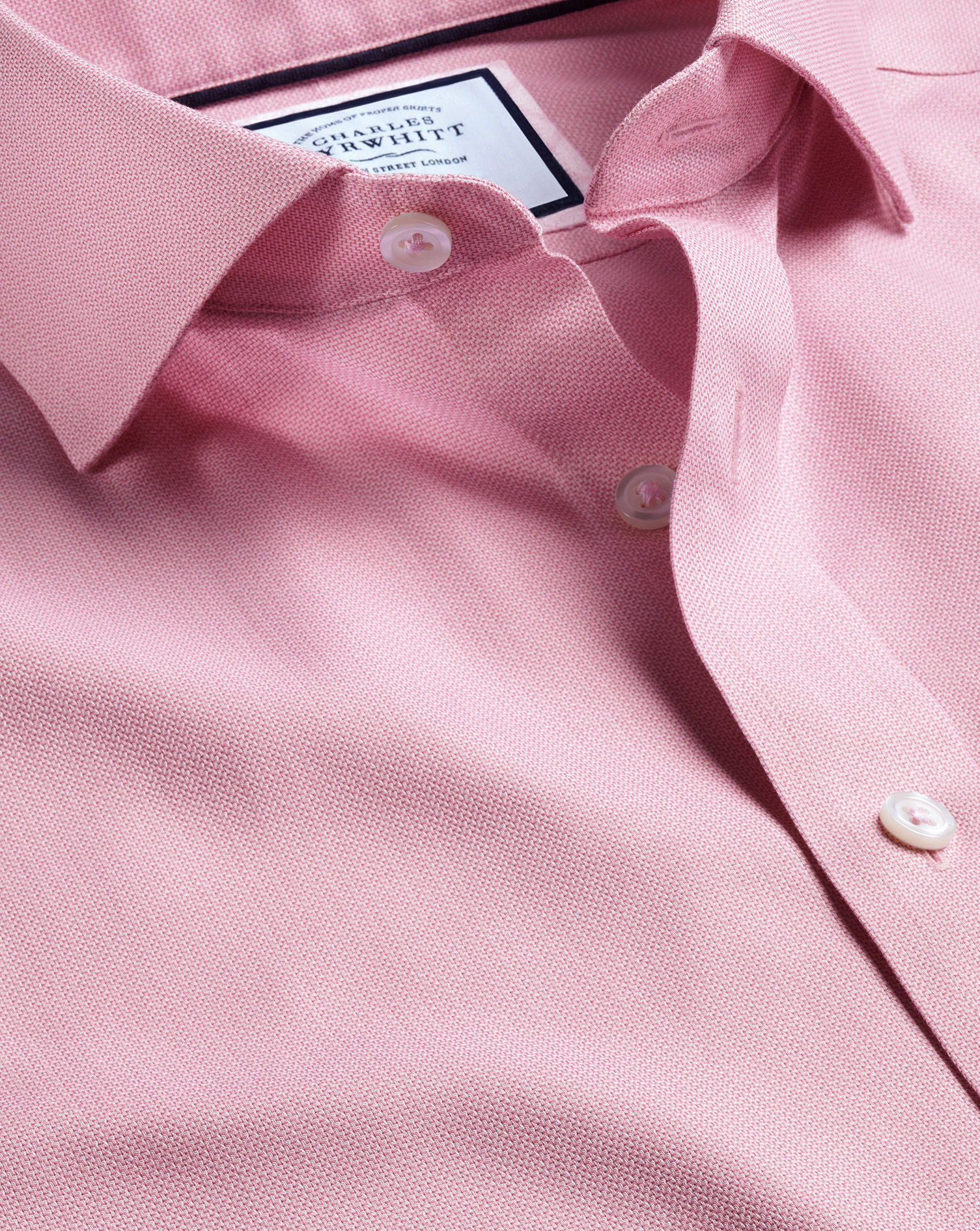 Men's Charles Tyrwhitt Cutaway Collar Non-Iron Henley Weave Dress Shirt - Pink French Cuff Size Medi