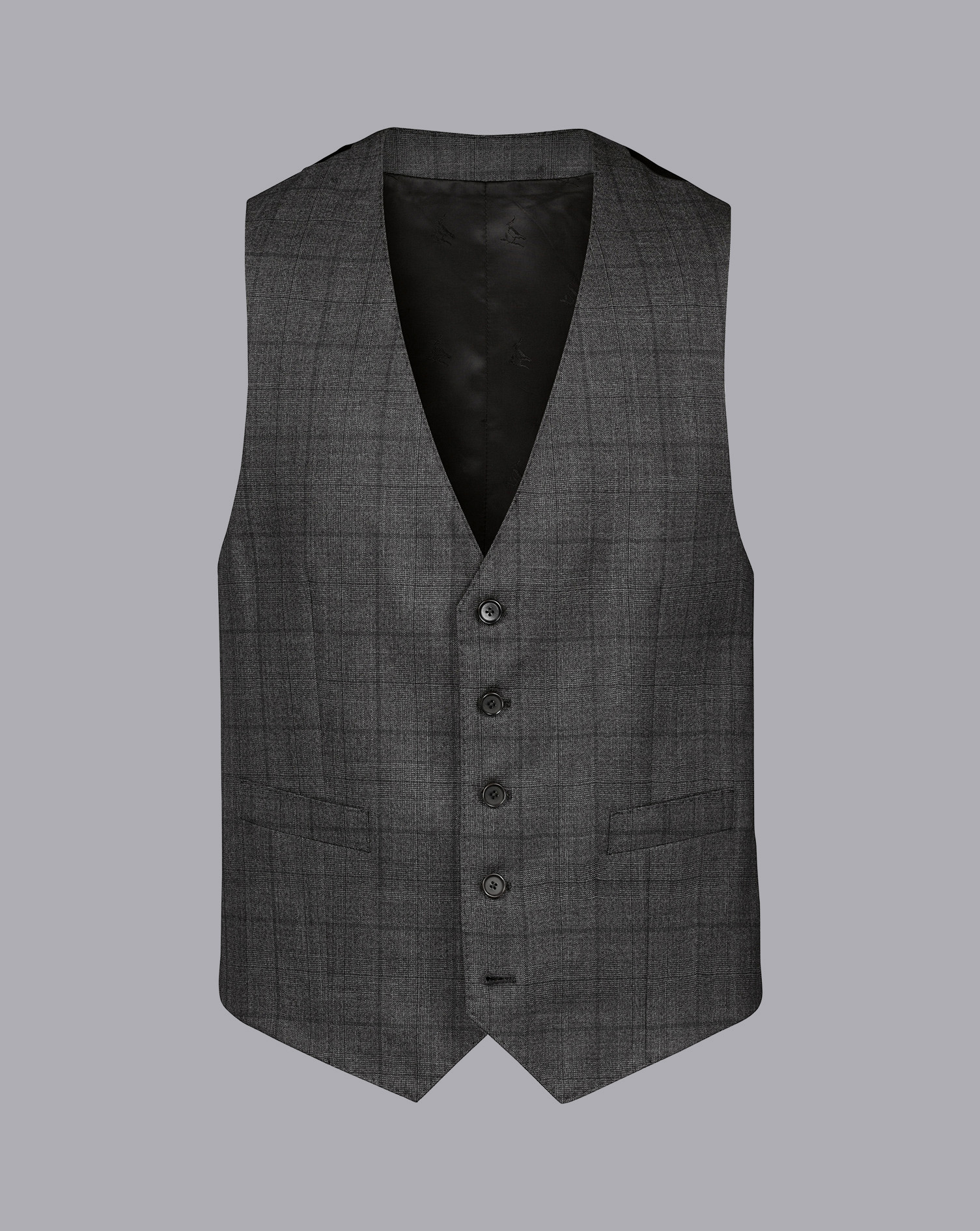 Men's Charles Tyrwhitt Ultimate Performance Check Suit Waistcoat - Charcoal Grey Size w42 Wool
