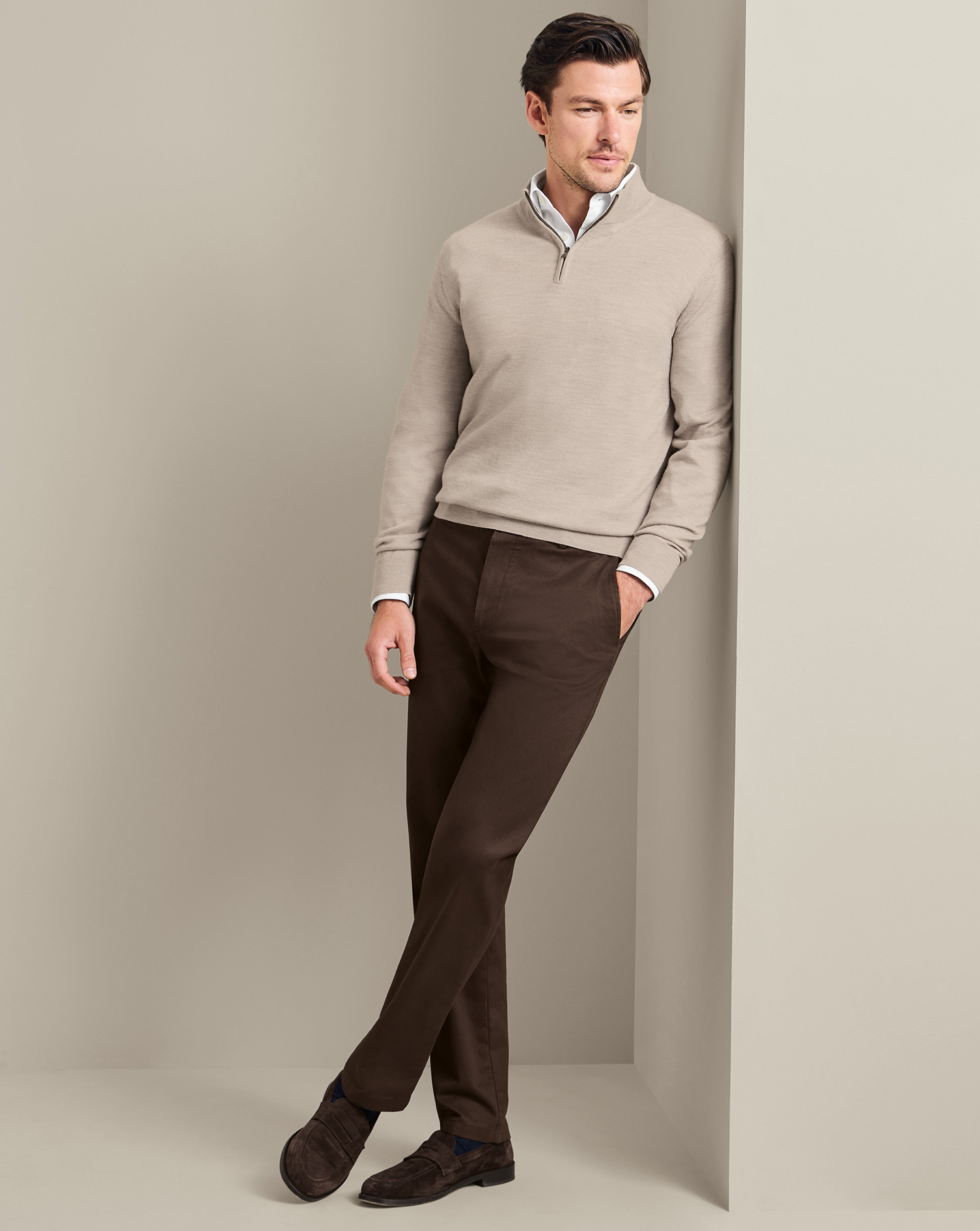 Men's Charles Tyrwhitt Ultimate Non-Iron Chino Pants - Chocolate Brown Size W38 L30 Cotton
