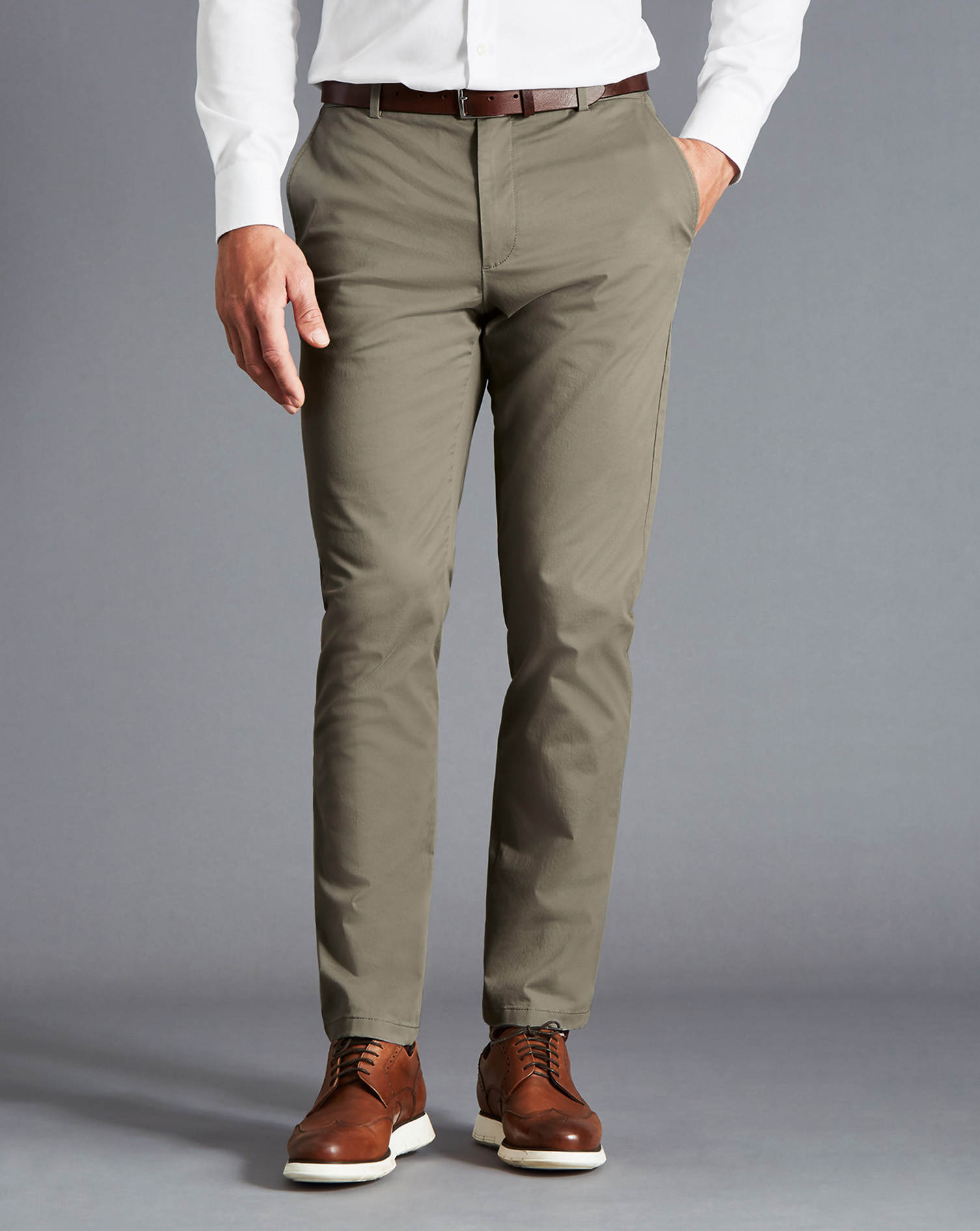 Men's Charles Tyrwhitt Lightweight Trousers - Sage Green Size W40 L34 Cotton
