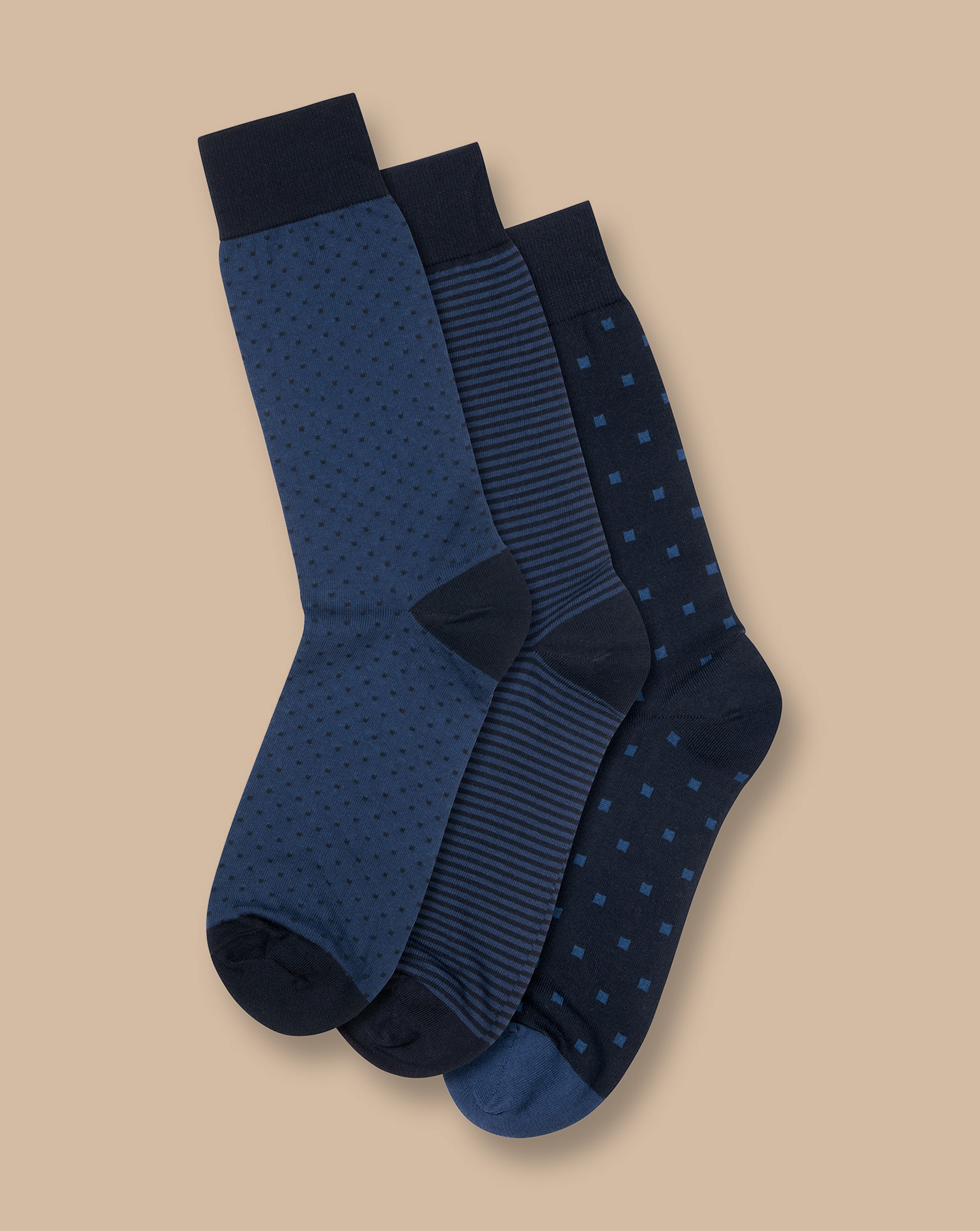 Men's Charles Tyrwhitt Patterned Rich 3 Pack Socks - Navy Multi Blue Size 6-10 Cotton

