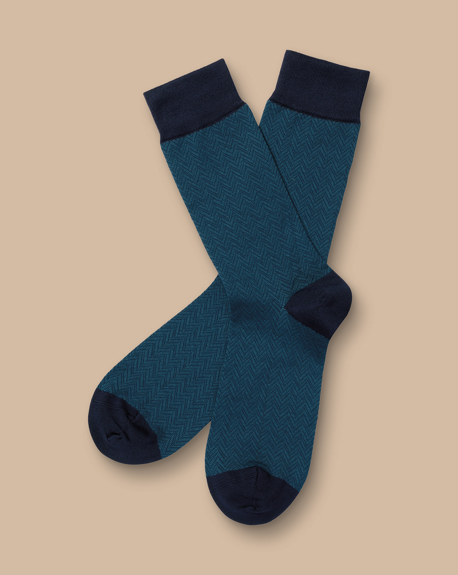 Men's Charles Tyrwhitt Chevron Socks - Atlantic Green Size 10.5-13 Cotton
