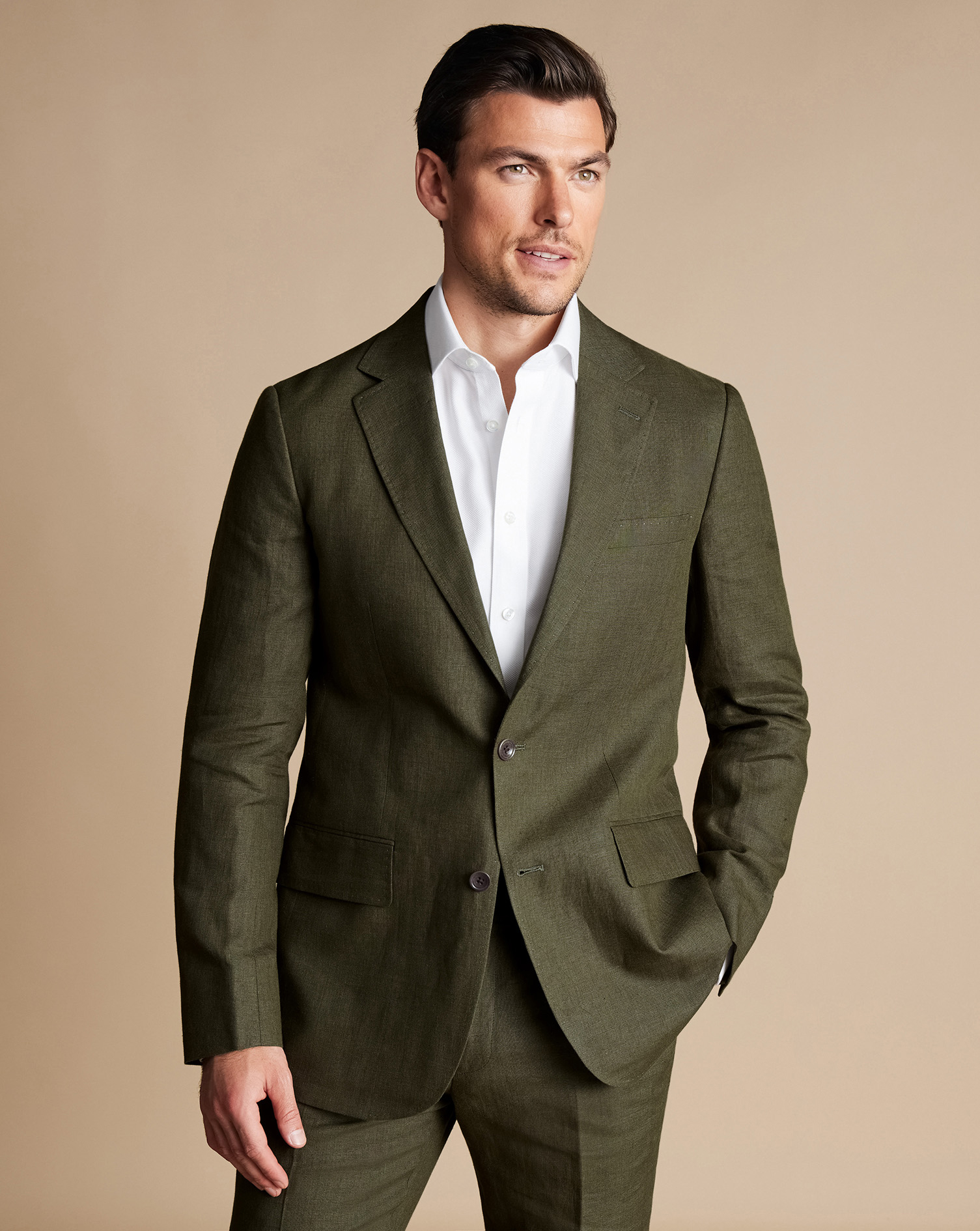 Men's Charles Tyrwhitt na Jacket - Olive Green Size 36S Linen
