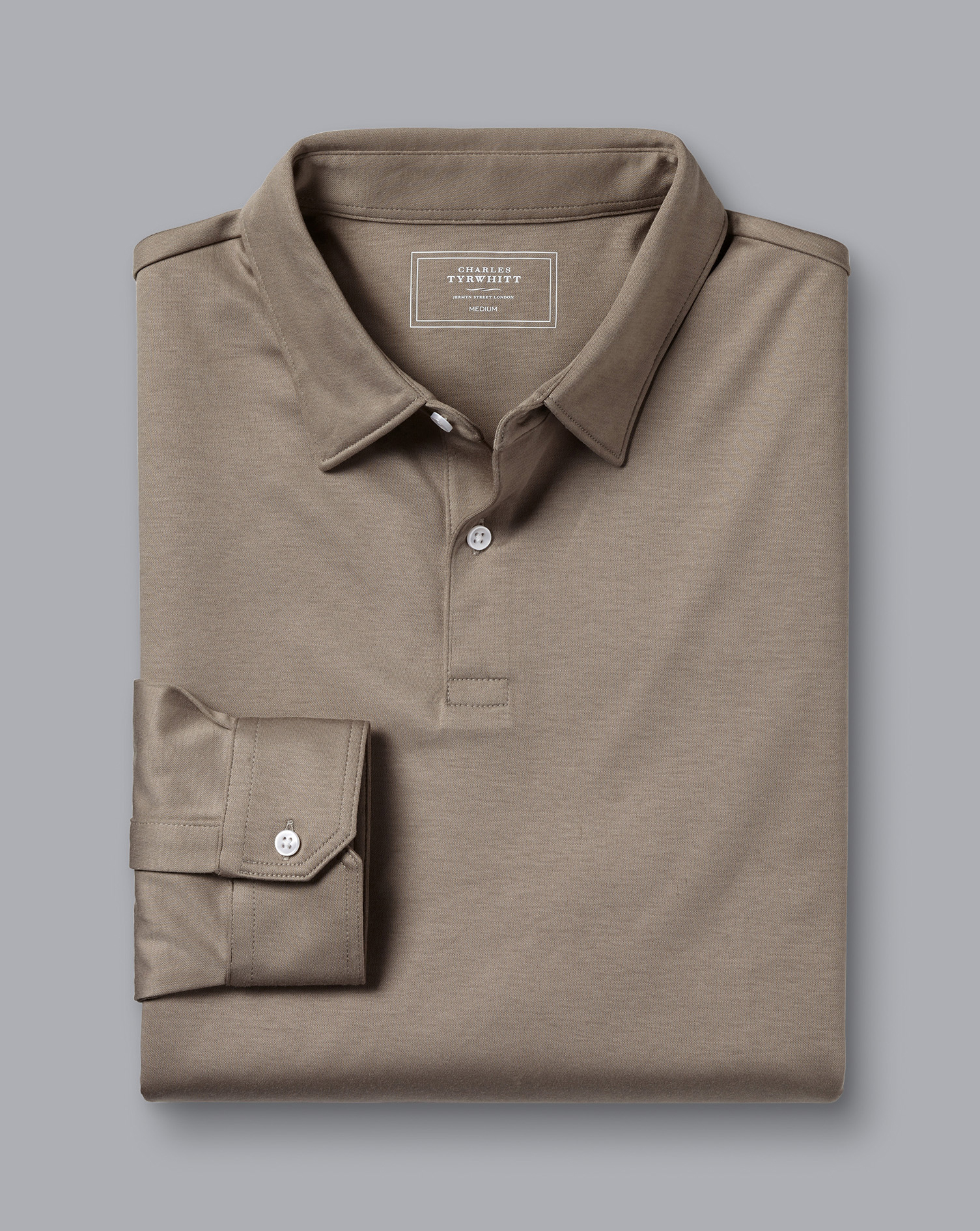 Charles Tyrwhitt Smart Long Sleeve Jersey Cotton Polo Shirt In Neutral