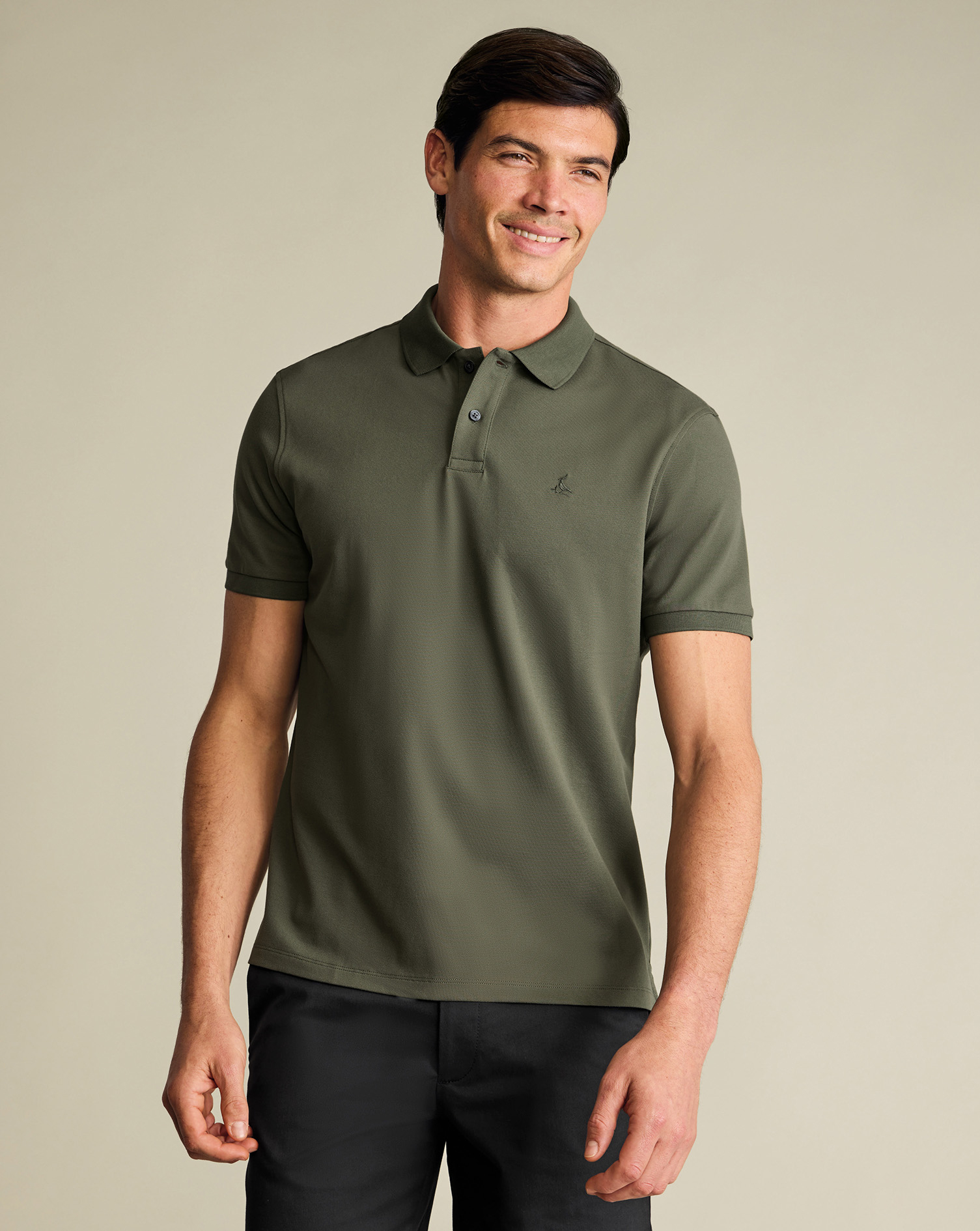 Men's Charles Tyrwhitt Pique Polo Shirt - Olive Green Size XS Cotton