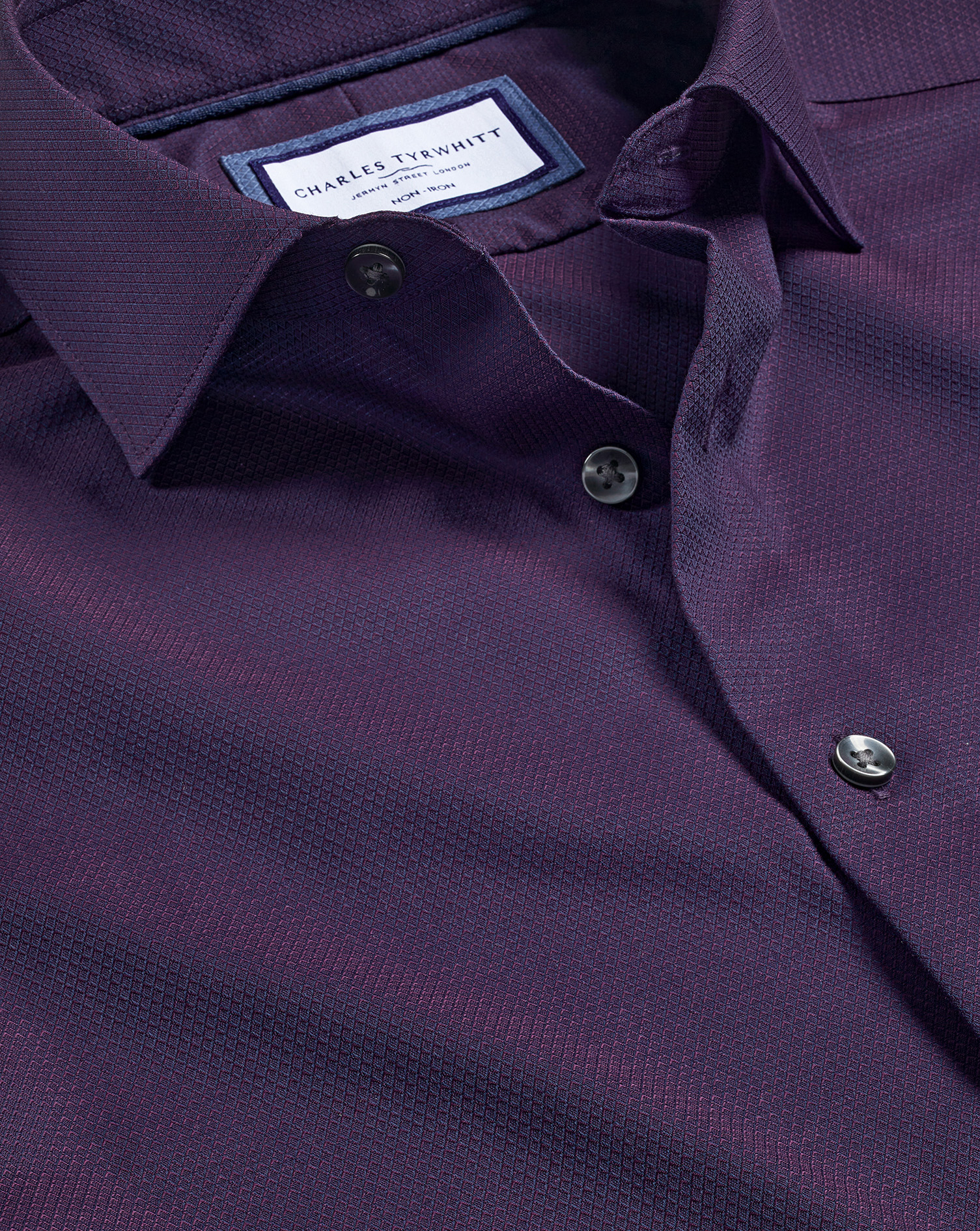 Men's Charles Tyrwhitt Non-Iron Diamond Stretch Texture Dress Shirt - Purple Single Cuff Size XL Cot