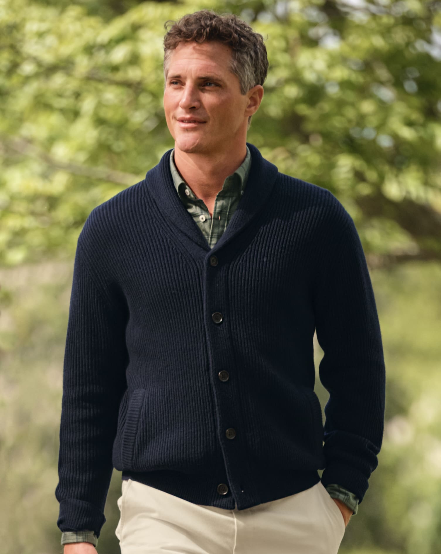 Men's Merino Shawl Neck Chunky Cardigan - Navy, Medium by Charles ...