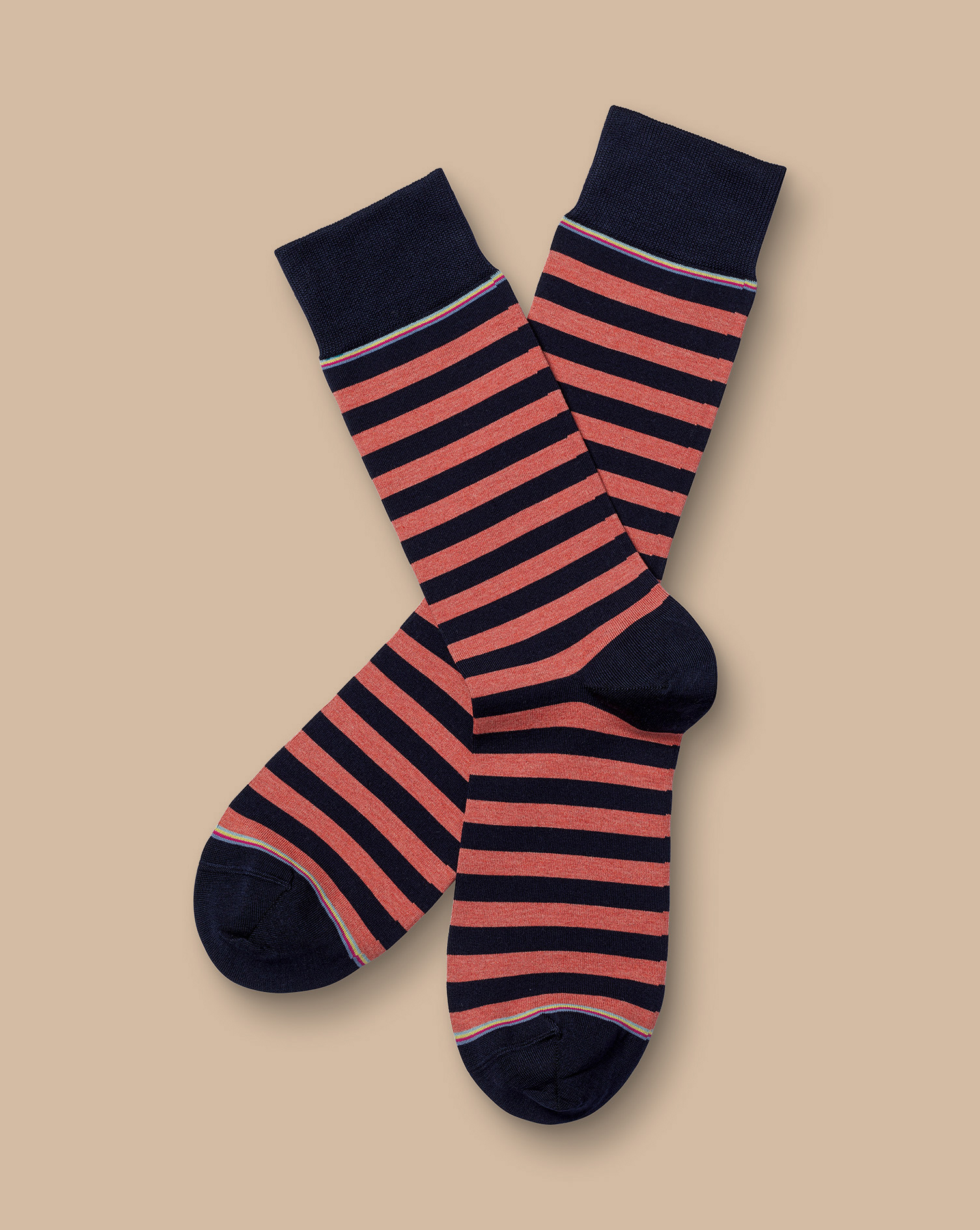 Men's Charles Tyrwhitt Block Stripe Socks - Coral Pink Size 6-10 Cotton

