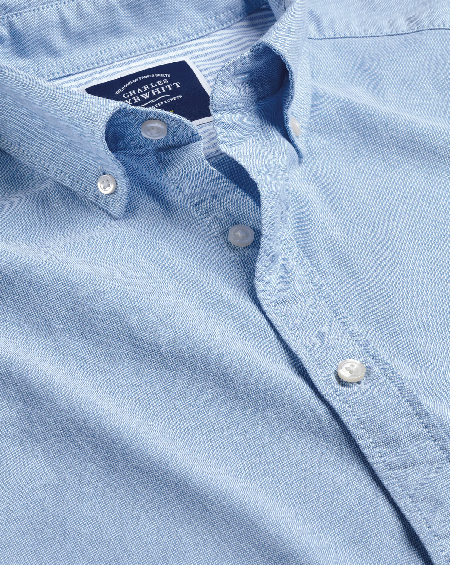 Button-Down Collar Washed Oxford Short Sleeve Cotton Casual Shirt - Sky Blue Single Cuff Size XXL
