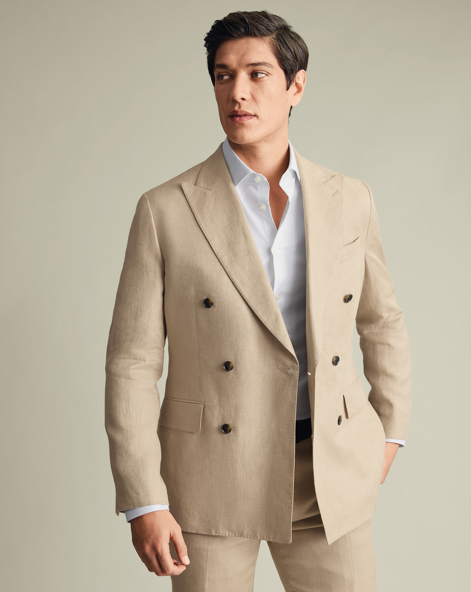 Men's Double Breasted Pure Linen Jacket â Taupe Grey, 46R by Charles Tyrwhitt