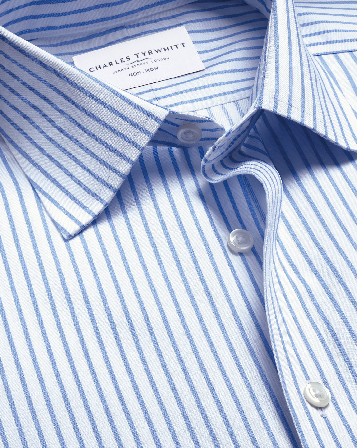 Men's Charles Tyrwhitt Non-Iron Twill Stripe Dress Shirt - Cornflower Blue French Cuff Size XL Cotton