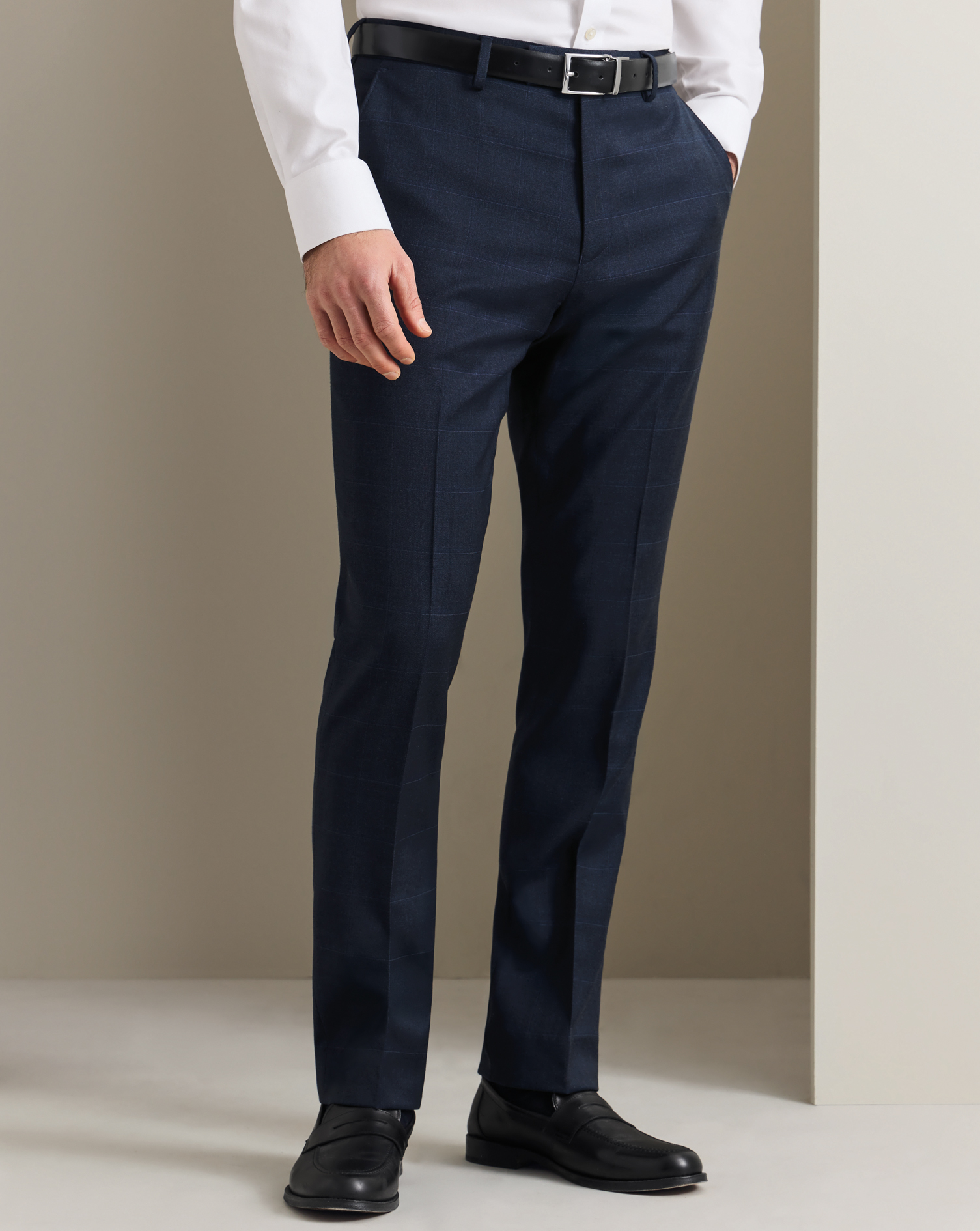 Men's Charles Tyrwhitt Check Suit Trousers - Indigo Blue Size 38/32 Wool