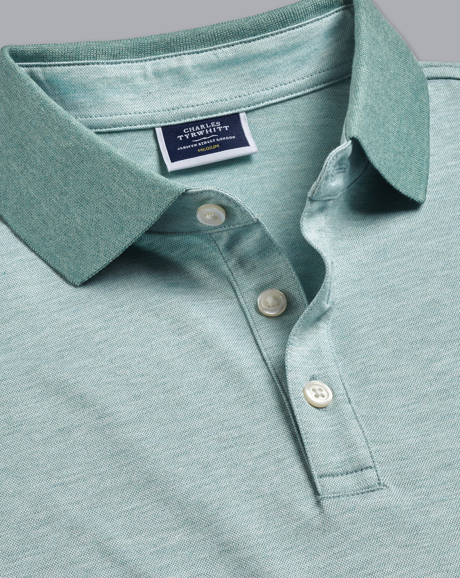 Men's Charles Tyrwhitt Birdseye Pique Polo Shirt - Teal Green Size XXL Cotton
