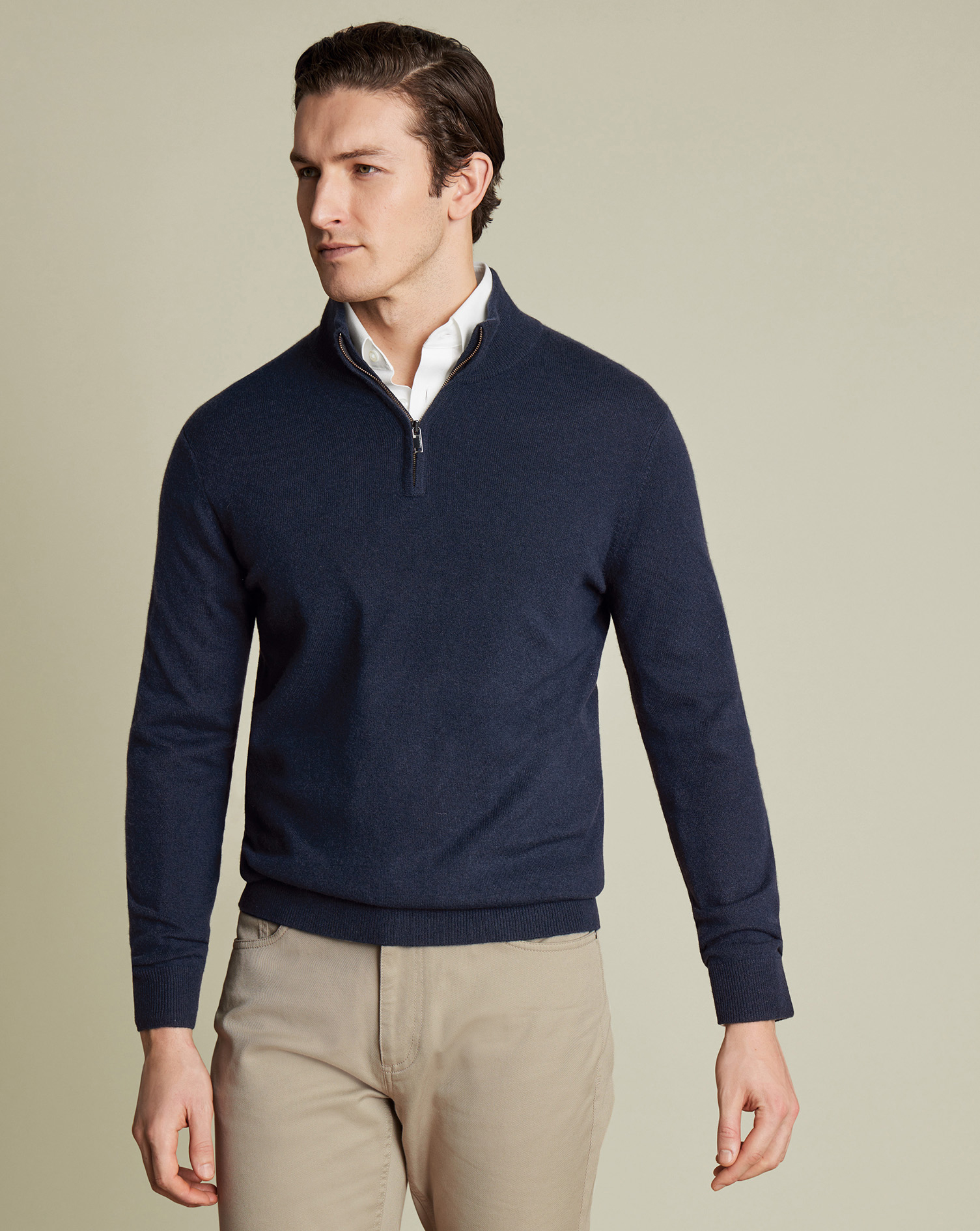 Men's Pure Cashmere Zip Neck Jumper - Navy, XXXL by Charles Tyrwhitt