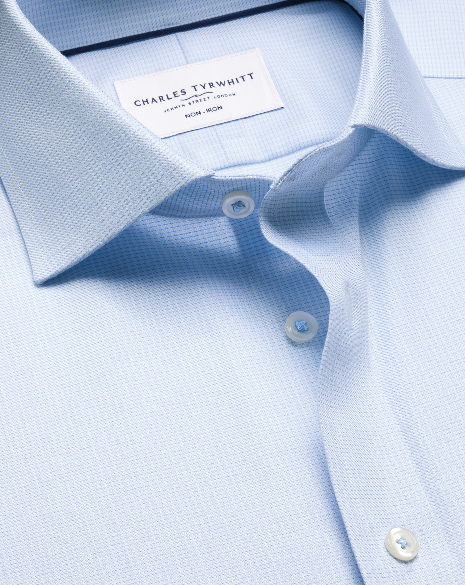 Men's Charles Tyrwhitt Non-Iron Stretch Greenwich Weave Shirt â Light Blue Single Cuff Size 17/35 Cotton