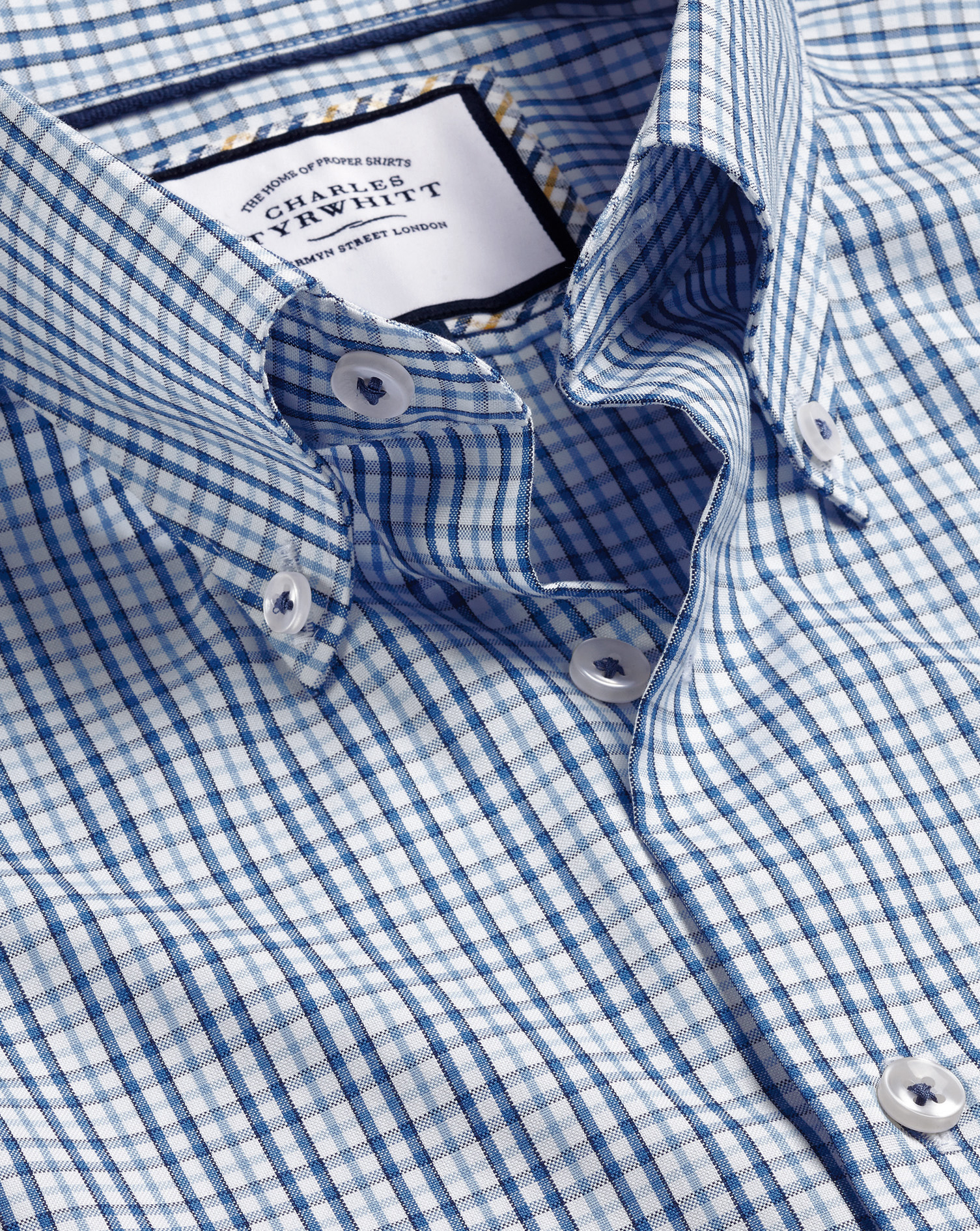 Men's Charles Tyrwhitt Button-Down Collar Non-Iron Oxford Multi Check Dress Shirt - Ocean Blue Singl